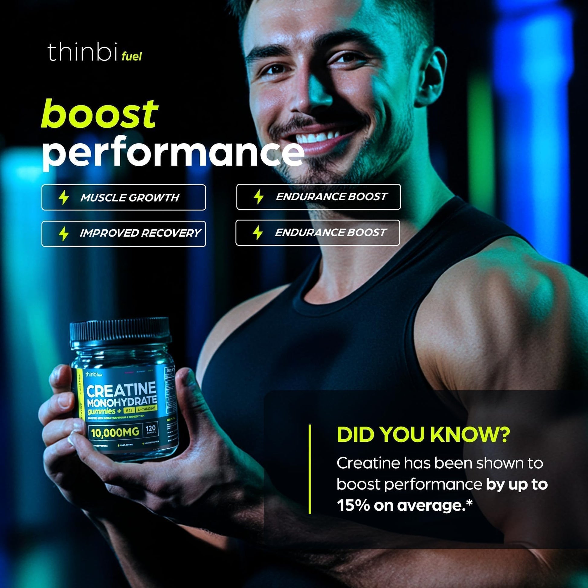 Creatine Gummies Monohydrate Complex 10,000mg for Men & Women -120 Gummies Advanced Formula W/L-Taurine + Vitamin B12 for Muscle Strength, Muscle Builder, Energy Boost, Pre-Workout Supplement -Thinbi ThinbiAu supplements