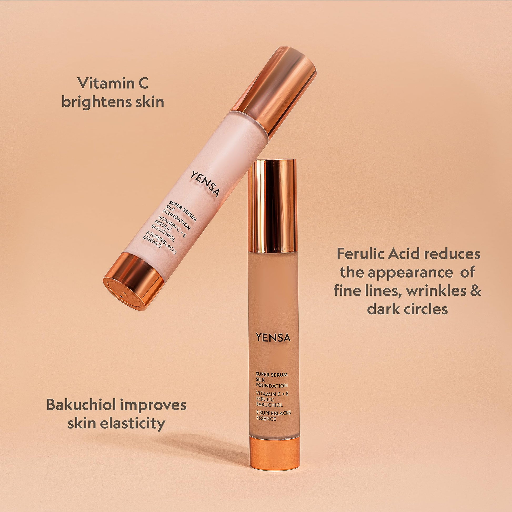 YENSA Serum Foundation Makeup - Super Silk Full Coverage Foundation Enriched with Peptides, Vitamin C & Ferulic Acid to Help Reduce Fine Lines, Wrinkles & Dark Circles - Light 1 (1 oz) YENSAAu supplements