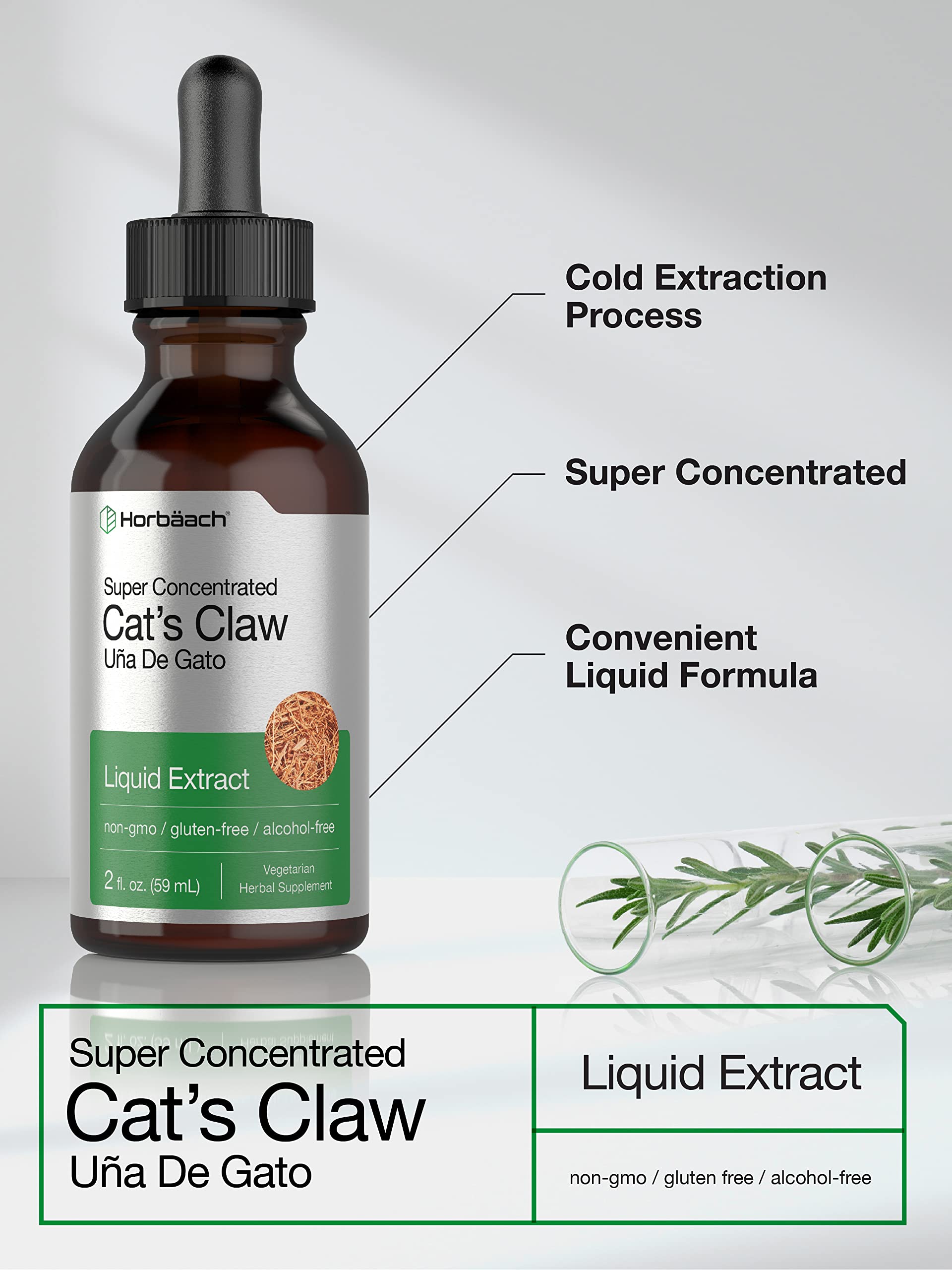 Cats Claw Herb Extract Tincture | 2 Fl Oz | Alcohol Free | Vegetarian, Non-GMO, Gluten HorbäachAu supplements