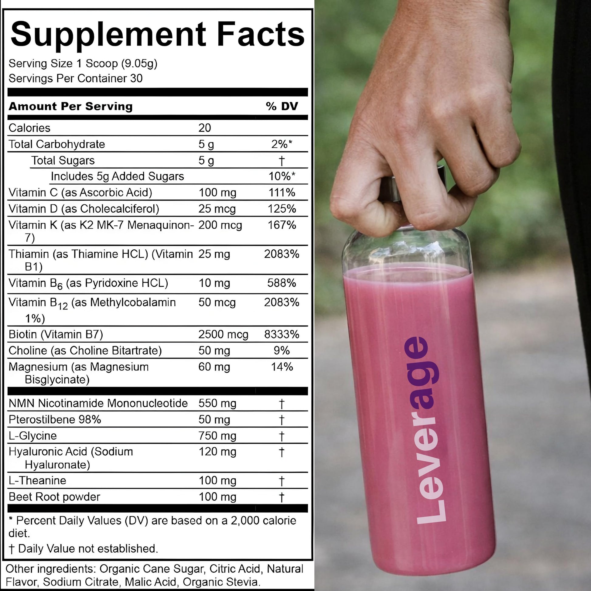 Leverage Mixed Berries Anti–Aging Supplement & Longevity Mix - Daily Wellness Multivitamin Powder with Hyaluronic Acid, L-Glycine & Magnesium for Skin, Energy, Cognitive Function & Joint–30 Servings LeverageAu supplements