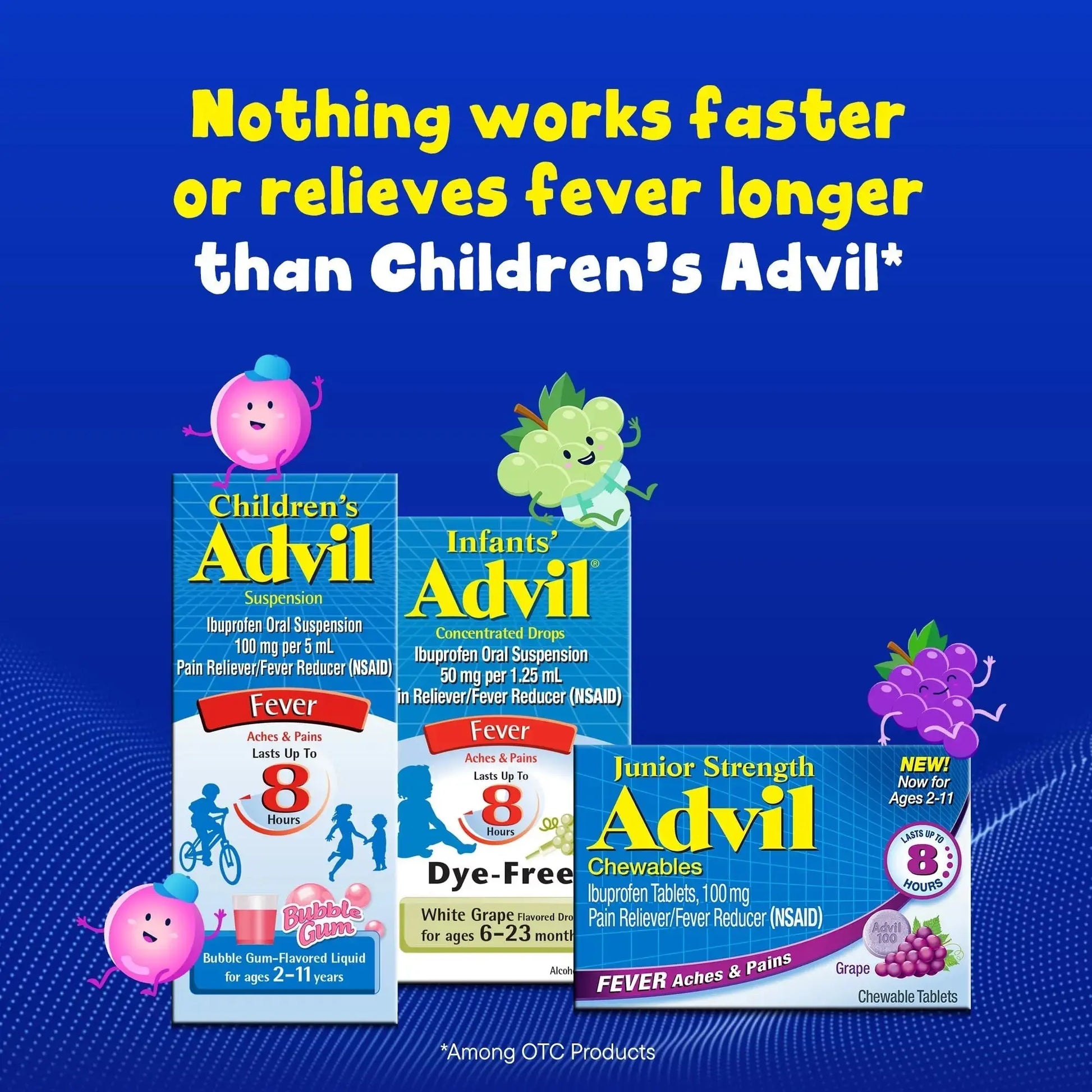 Advil Junior Strength Chewable Ibuprofen Pain Reliever and Fever Reducer, Children's Ibuprofen for Pain Relief, Grape - 24 Tablets (Pack of 3) AdvilAu supplements