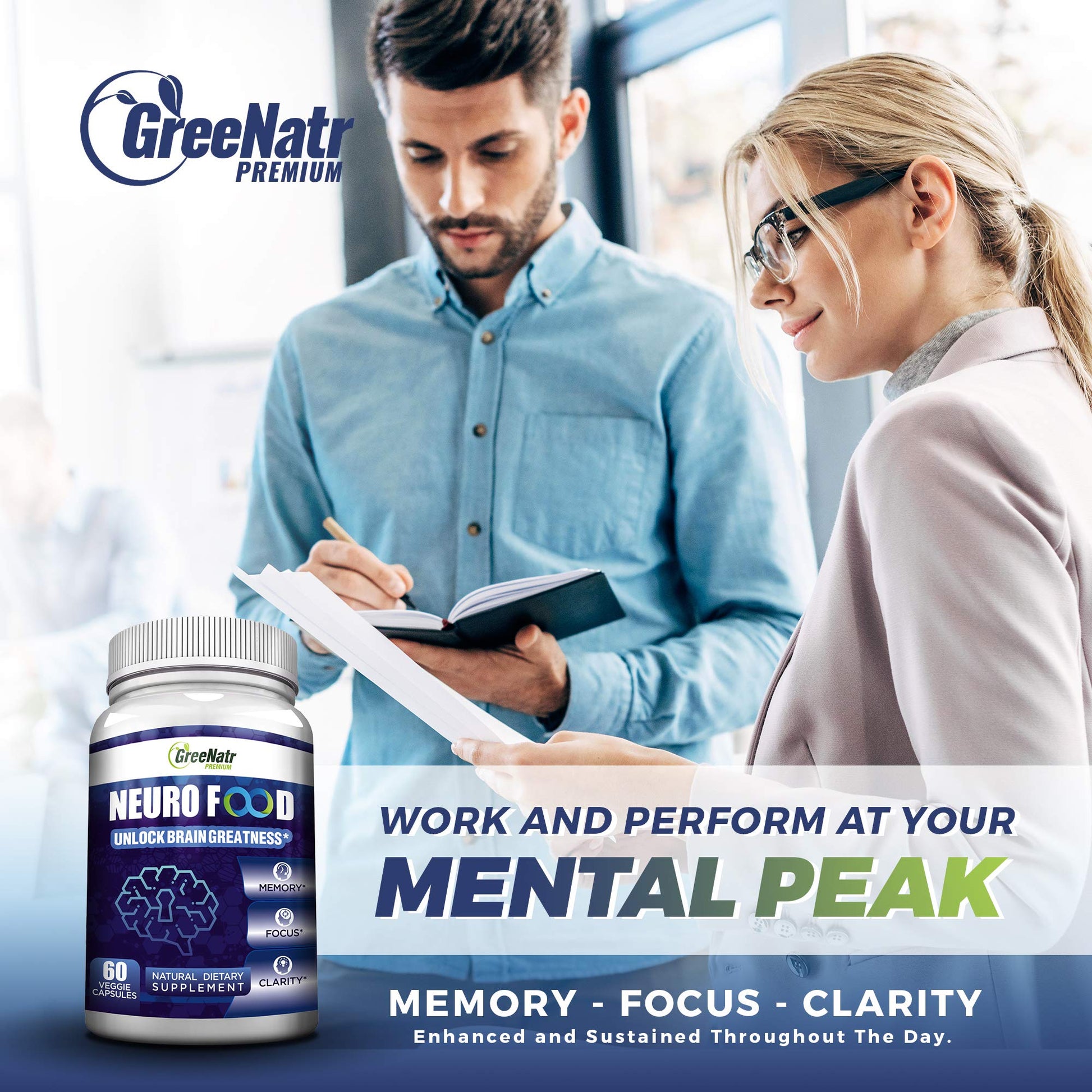 GreeNatr Brain Supplement with B12 Vitamin for Enhanced Memory, Energy, Focus, and Clarity GreeNatrAu supplements