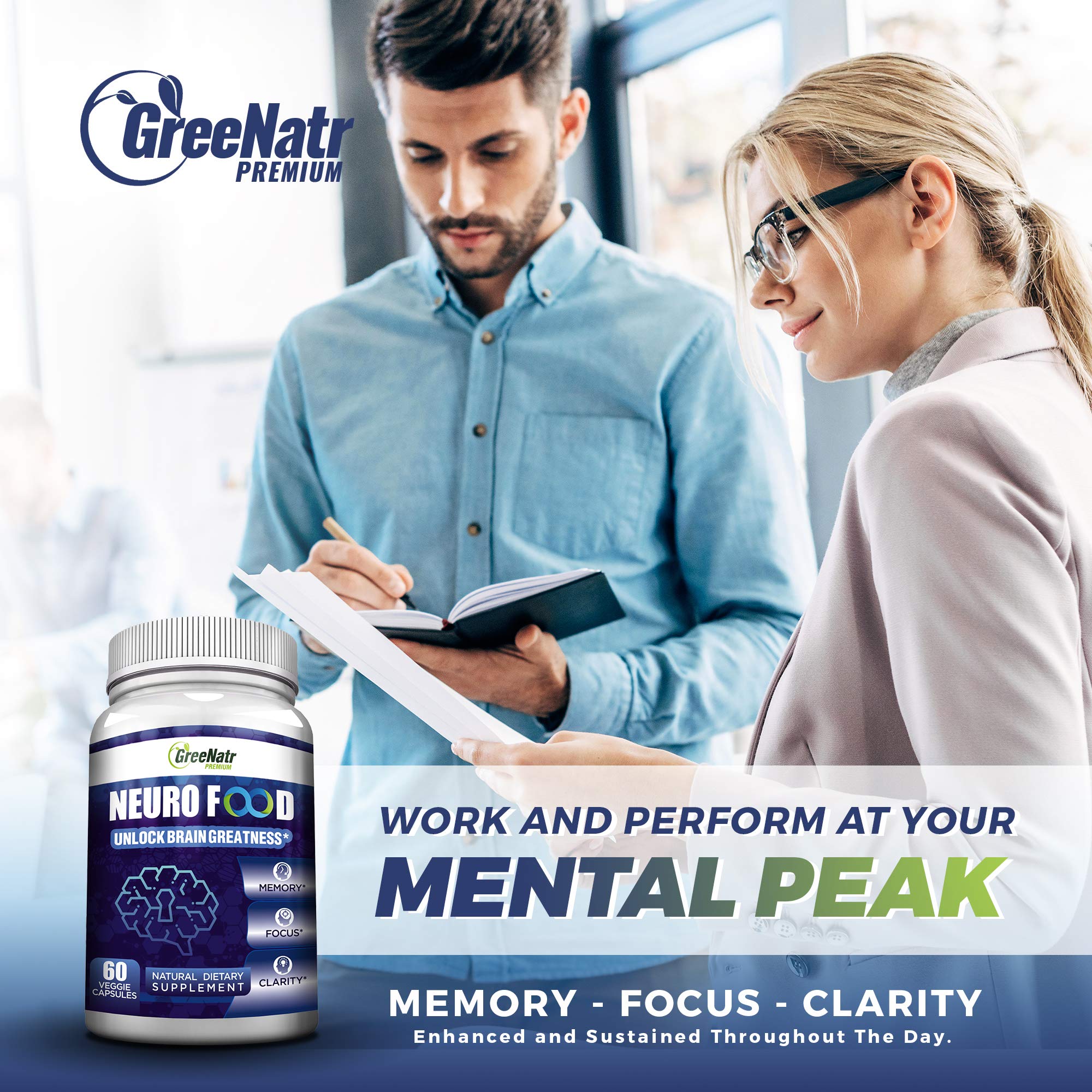 GreeNatr Brain Supplement with B12 Vitamin for Enhanced Memory, Energy, Focus, and Clarity GreeNatrAu supplements
