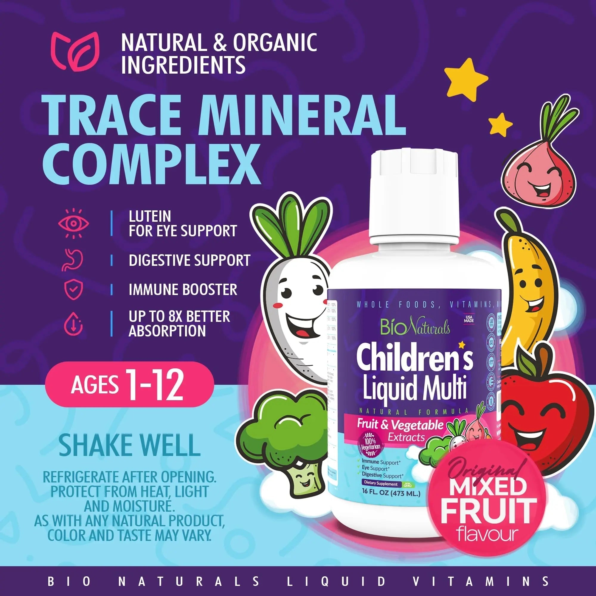 Bio Naturals Children's Liquid Multivitamin & Immune Booster - Natural Supplement for Kids & Toddlers with Vitamins A B C D3 E, Fiber Bio NaturalsAu supplements