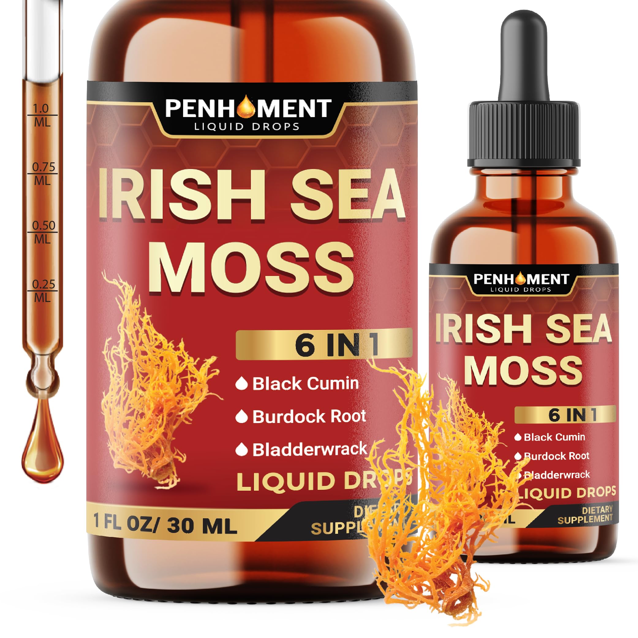 Penhoment 6in1 Sea Moss Drops with Black Seed Oil Irish Seamoss, Ashwagandha, Burdock Root & Bladderwrack - 1FL Oz - 30 Day Supply PenhomentAu supplements