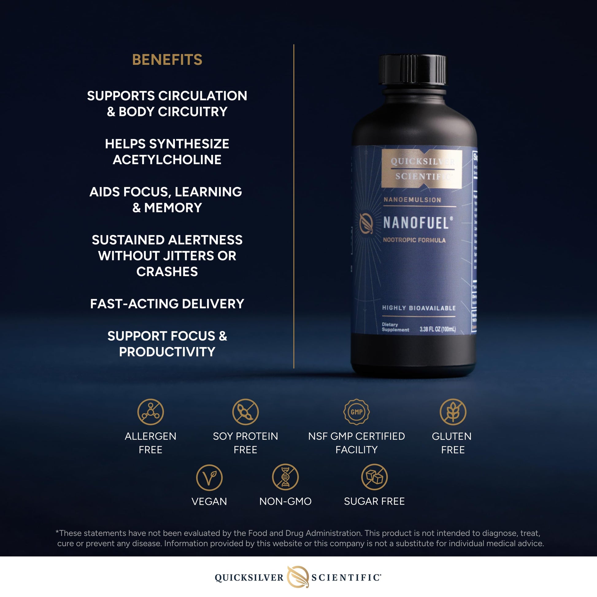 Quicksilver Scientific NanoFuel - Energy Support - Nootropic Formula Designed to Support Focus + Productivity (3.38oz / 100ml) Quicksilver ScientificUS supplements