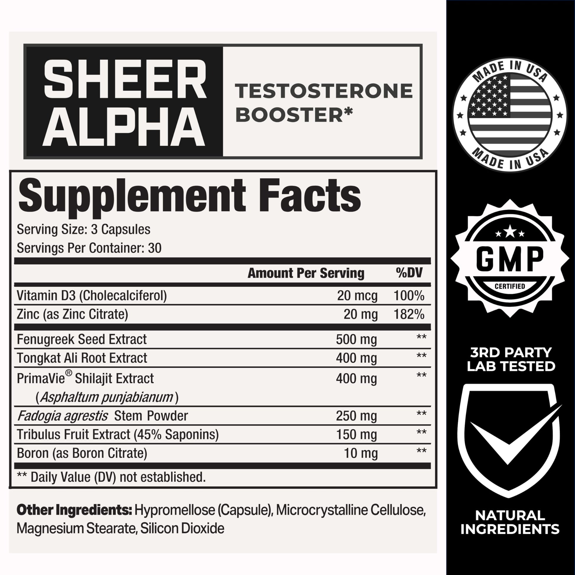Testosterone Booster for Men - Sheer Alpha T-Booster - Clinically Backed Dose, Strongest Formula - Made in USA - Premium Blend of Fadogia Agrestis Tongkat Ali and Shilajit. 30 Servings Sheer Strength LabsAu supplements