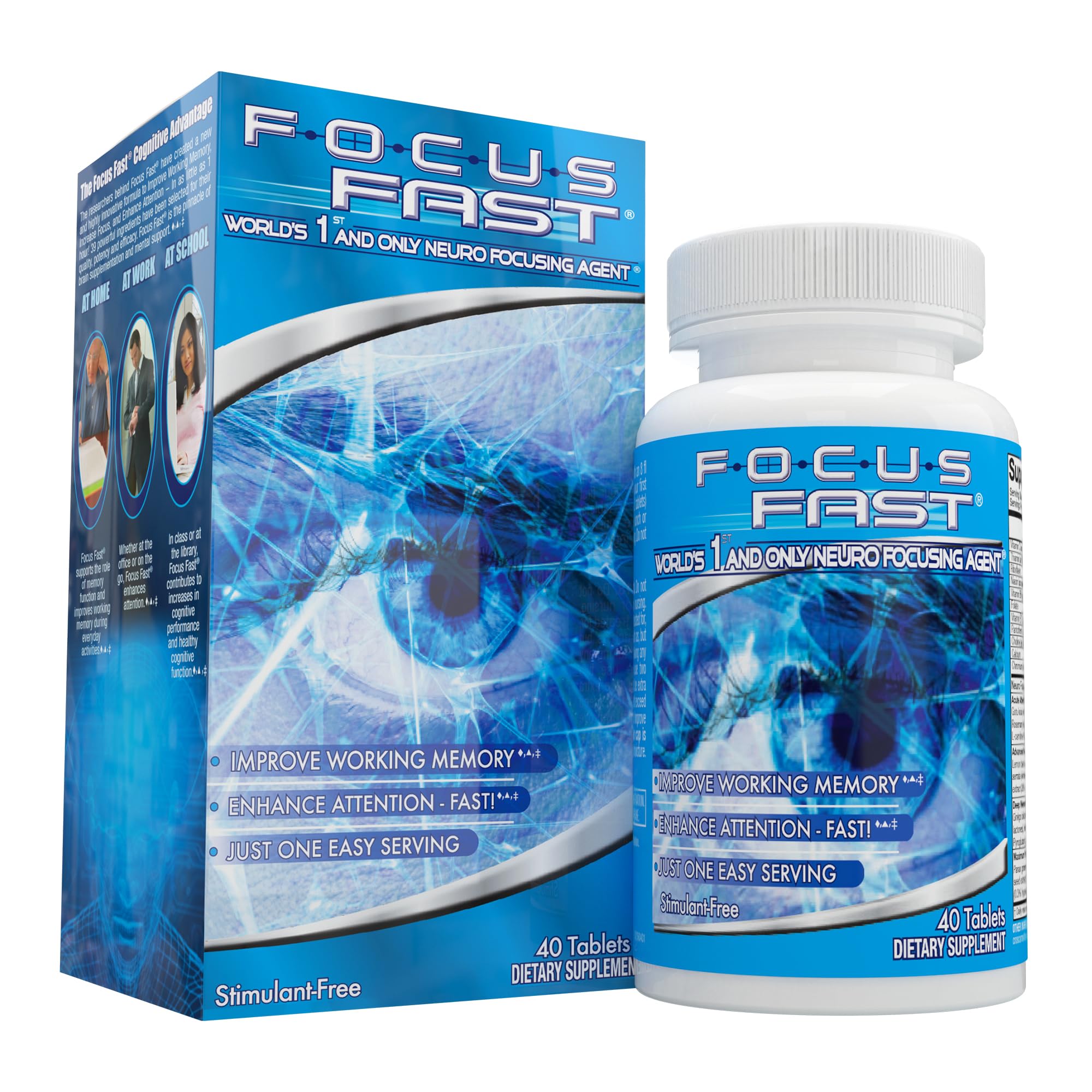 Focus Fast Brain Supplement - Improve Working Memory, Enhance Focus, Boost Cognition in as Little as 1 Hour. Caffeine/Stimulant Free Nootropic Focus FastAu supplements
