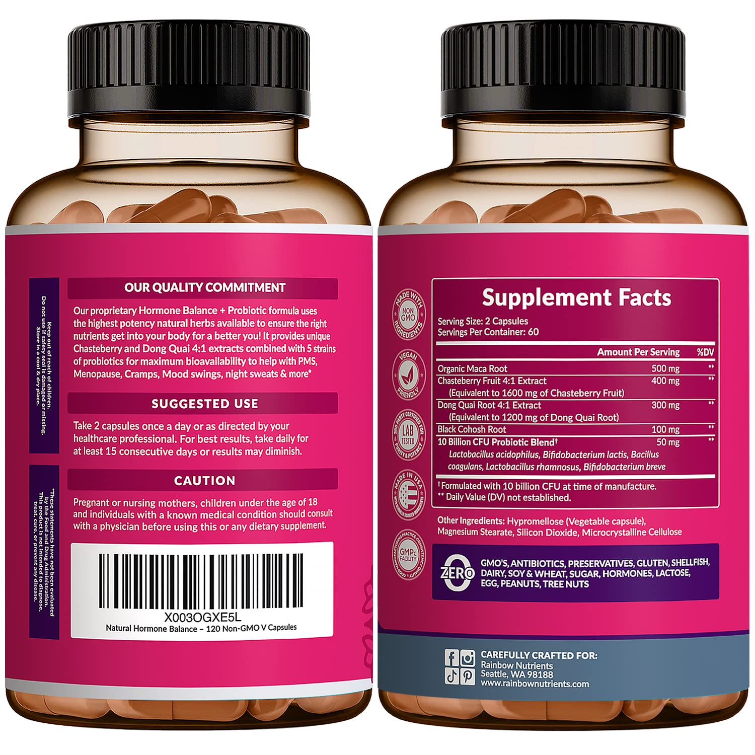 Hormone Balance + Probiotics for Women (3450mg) Natural Relief for Menopause Rainbow Nutrients, LLCAu supplements