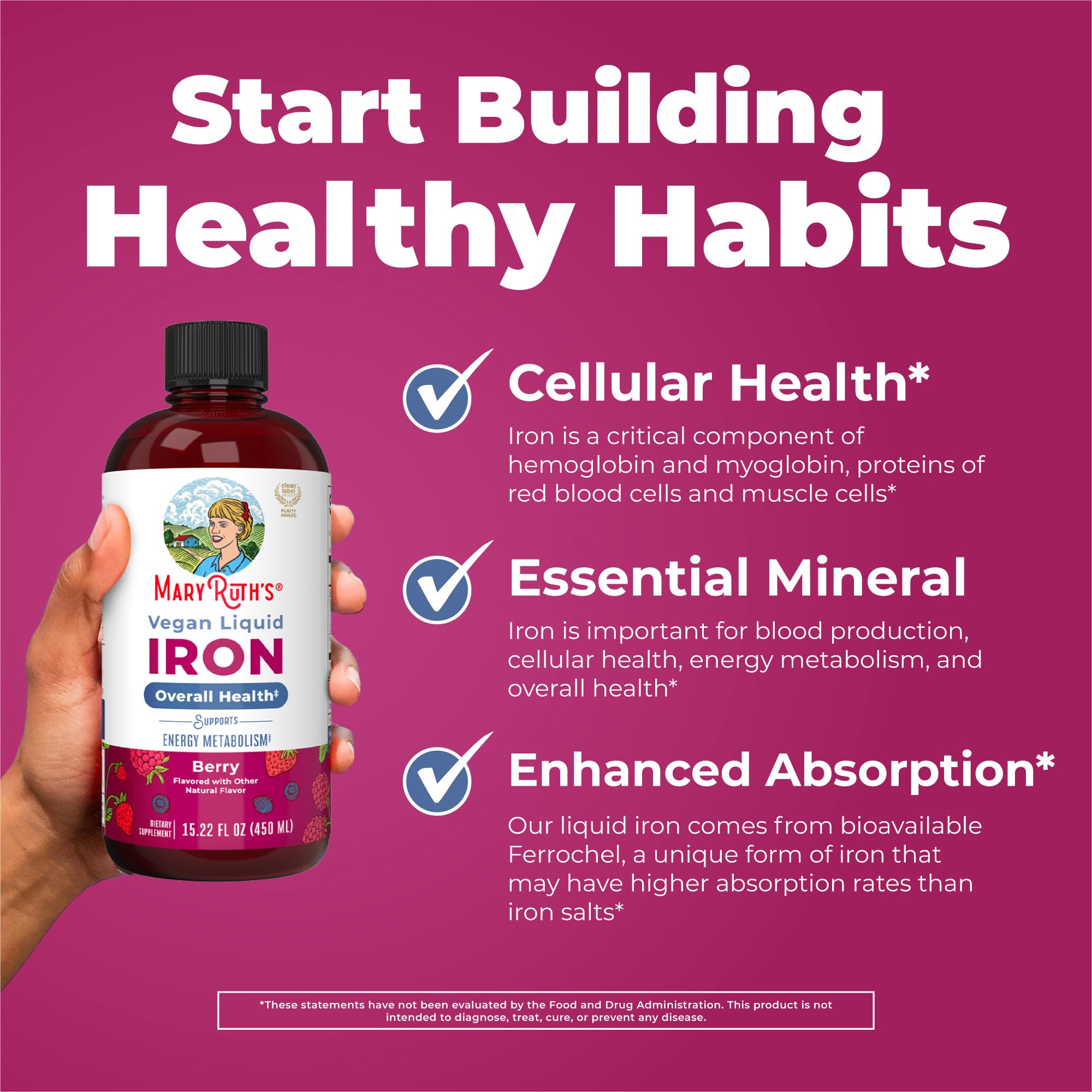 Iron Supplement for Women Men & Kids | Liquid Iron Supplement for Women Men & Kids | Iron for Healthy Blood & Oxygen | Ages 4 & Up | Sugar Free | Vegan | Non-GMO | Gluten Free | 15.22 Fl Oz MARYRUTH'SUS supplements