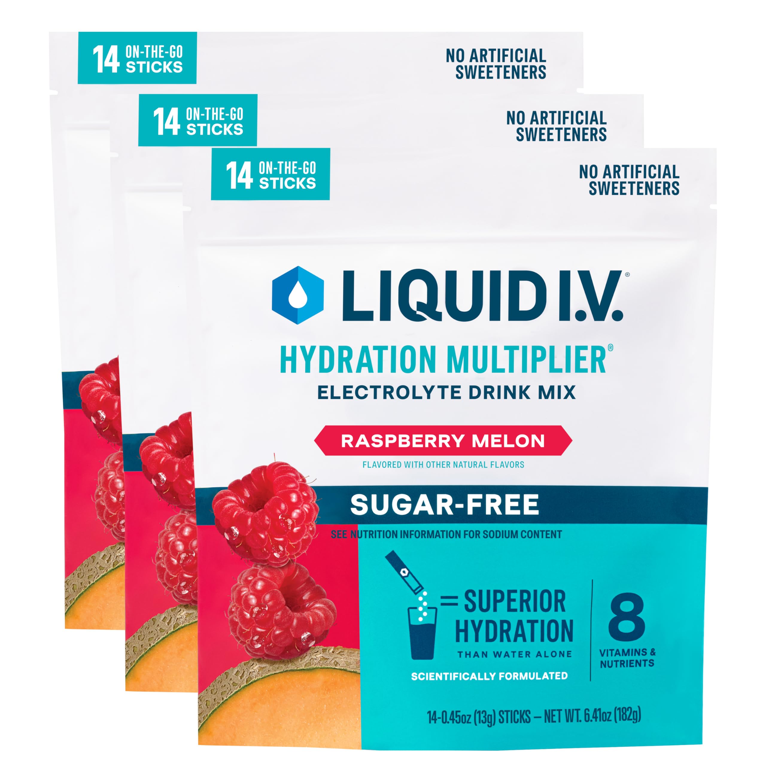 Liquid I.V.® Hydration Multiplier Sugar-Free - Raspberry Melon | Electrolyte Powder Drink Mix | 3 Pack (42 Servings) Liquid I.V.US supplements