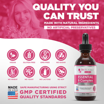 BioSource Labs Essential B Complex - Daily Vegan Vitamin B-Complex Sublingual Liquid BioSource LabsUS supplements