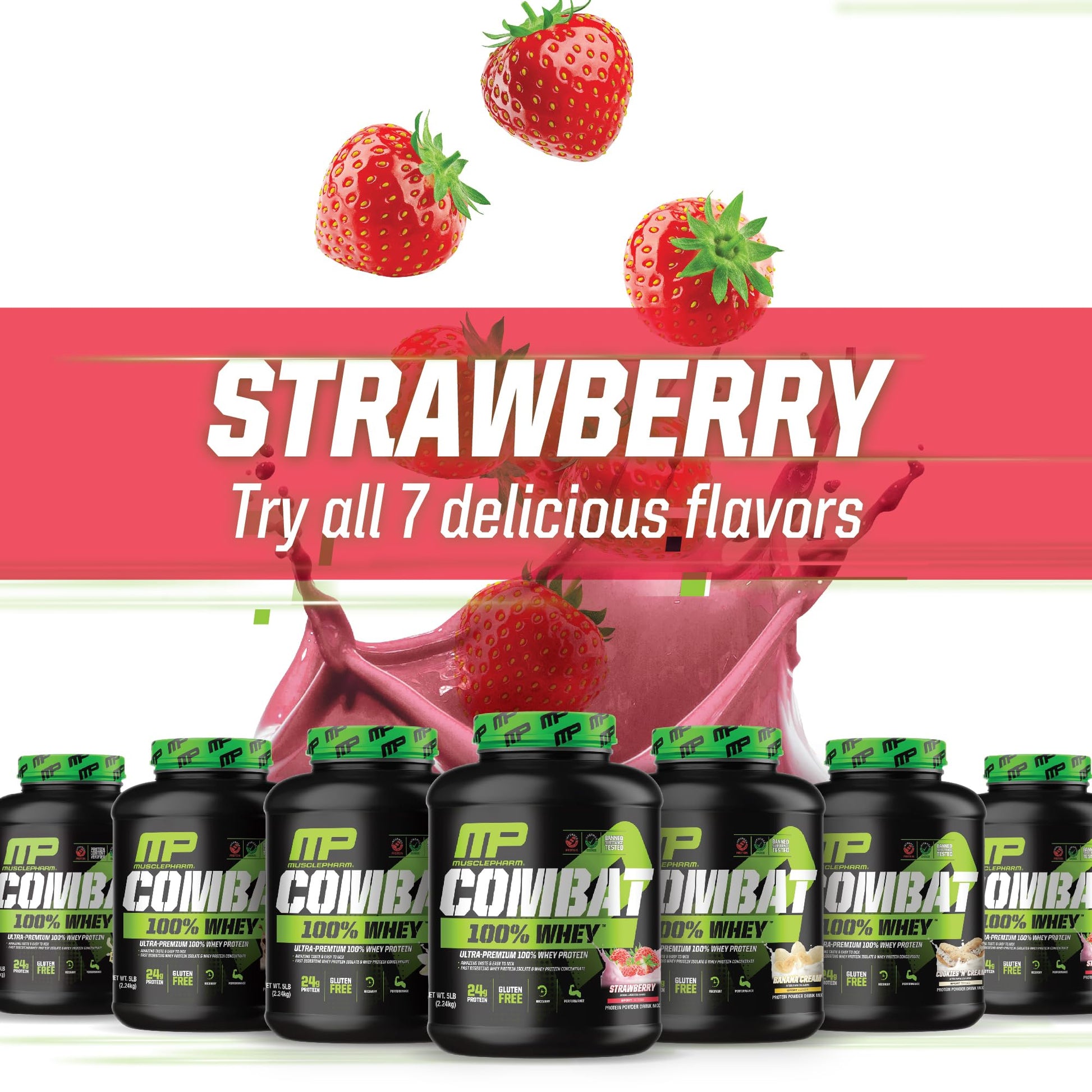 MusclePharm Combat 100% Whey Protein Powder, Strawberry Cream Flavor Muscle PharmUS supplements
