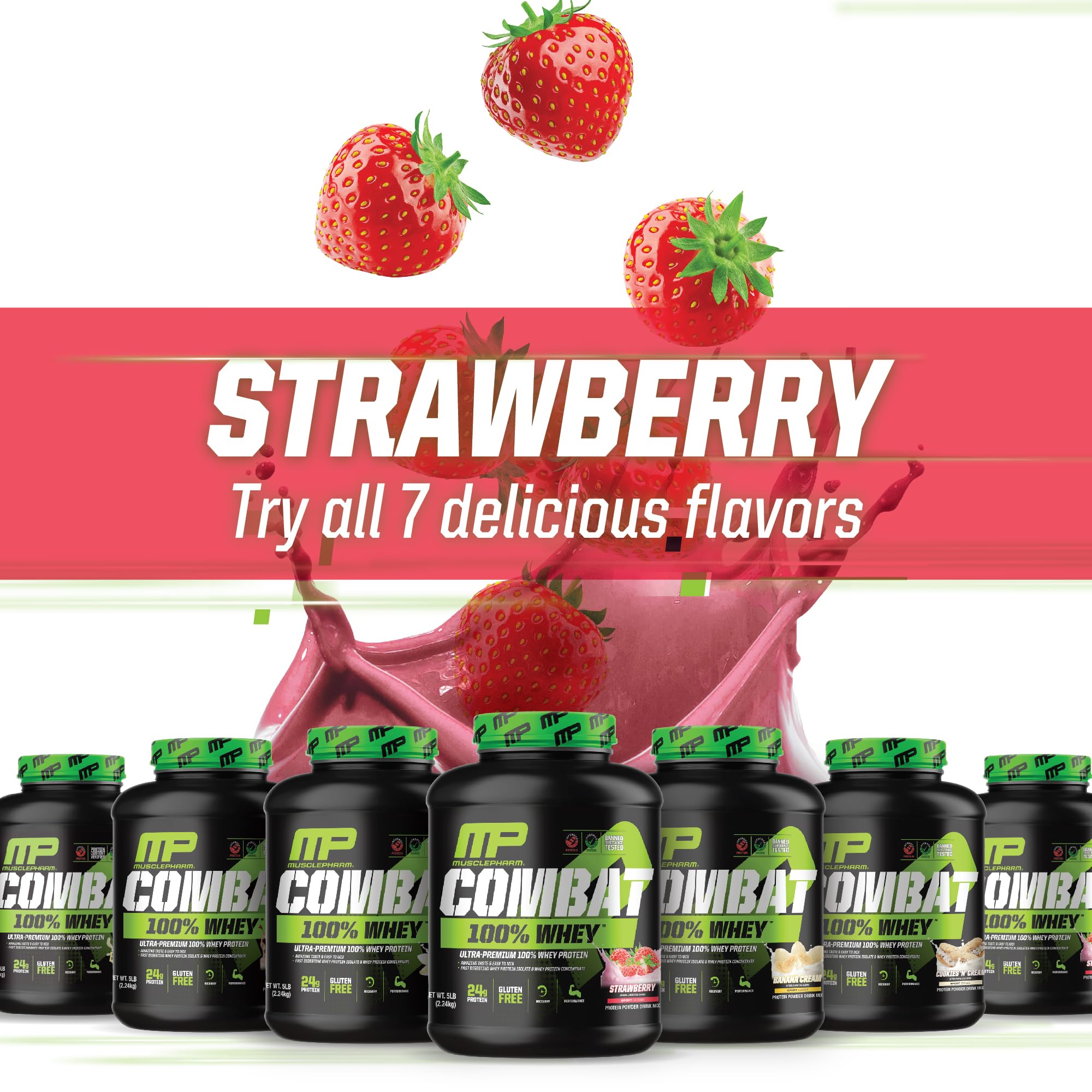 MusclePharm Combat 100% Whey Protein Powder, Strawberry Cream Flavor Muscle PharmUS supplements