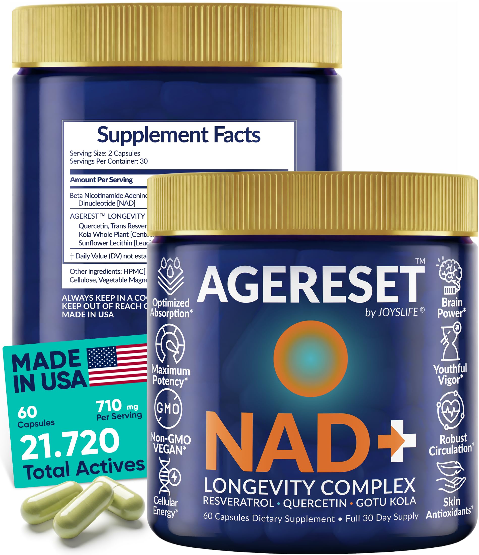 JoysLife AGERESET NAD Supplement NMN Alternative Liposomal + Gotu Kola for Women & Men w/Resveratrol, Quercetin, Gotu Kola JoysLifeAu supplements