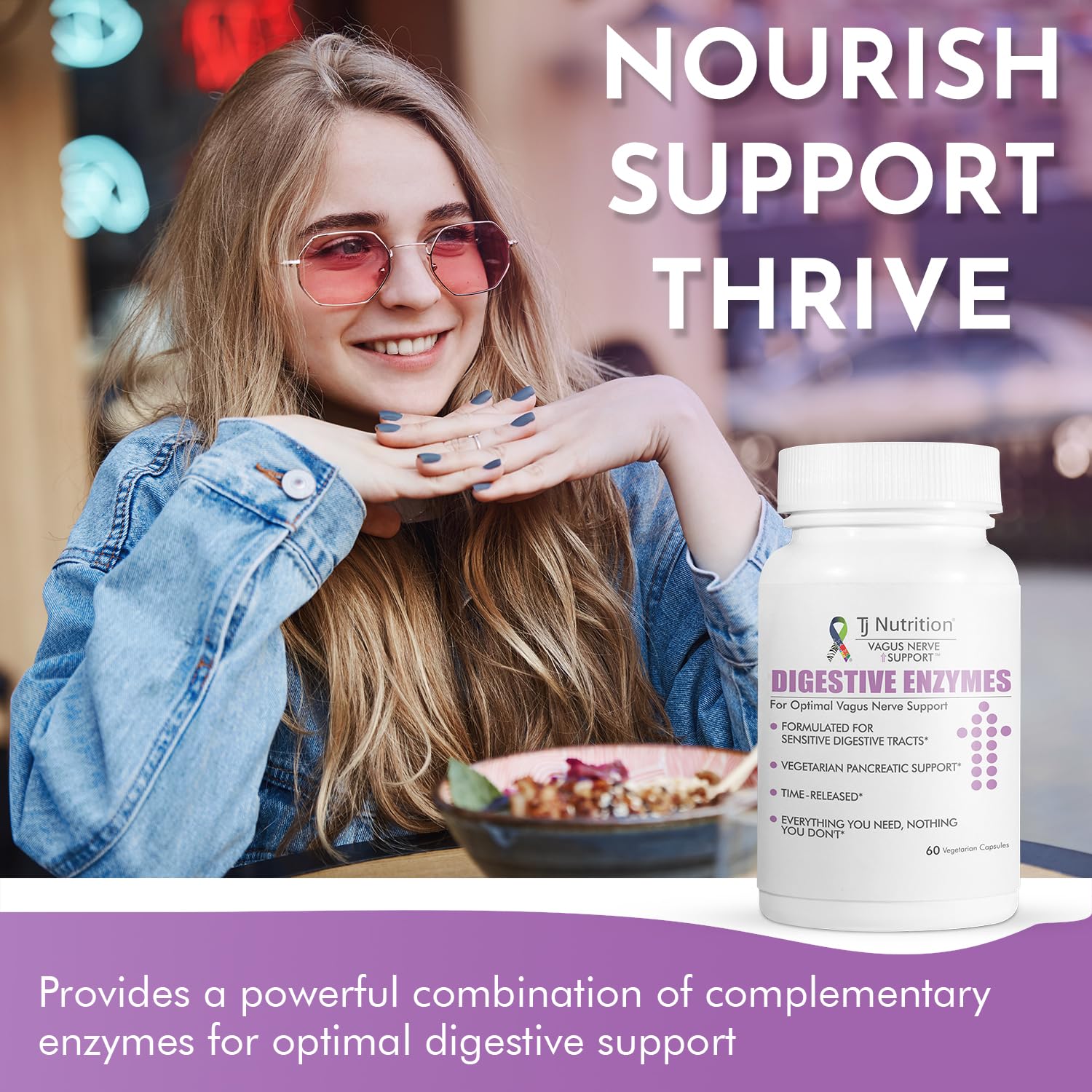 TJ Nutrition Digestive Enzymes for Sensitive Stomachs - Supports Vagus Nerve, Vegetarian Pancreatic Support, Timed Release Formula for Optimal Gut Health, Enhances Food Digestion & Gut Flora TJ NutritionAu supplements