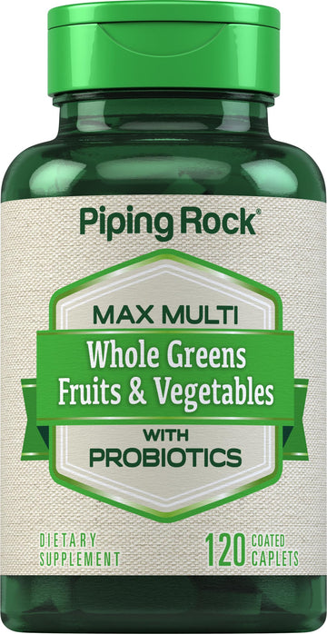 Piping Rock Fruits and Veggies Supplement | 120 Caplets | Fruit and Vegetable Blend with Probiotics | Max Multi Vitamin | Non-GMO, Gluten Free Piping RockAu supplements