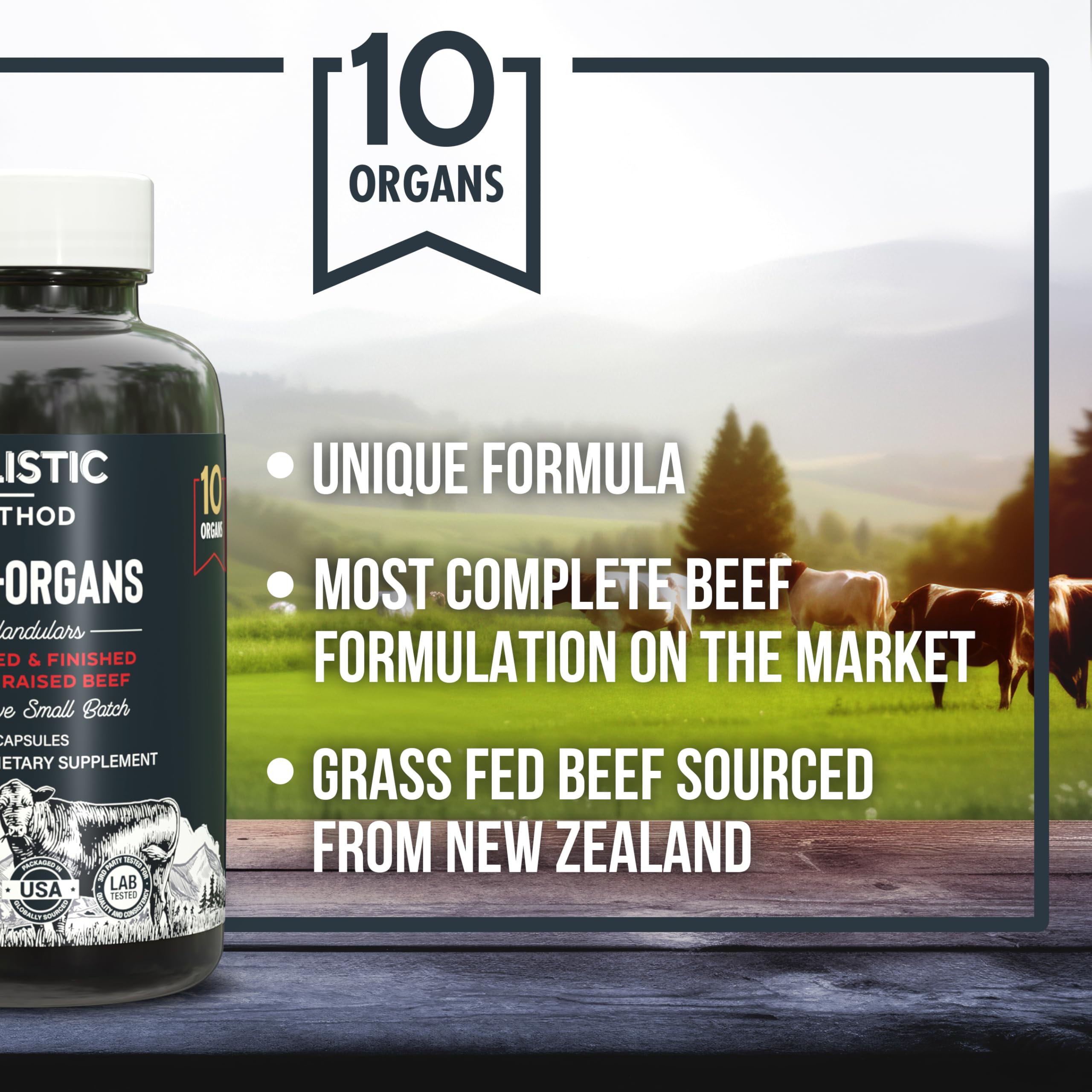 Beef Organ Supplement Complex - 10 Carnivore Grass Fed Proprietary Blend of Liver, Marrow, Brain, Thymus, Spleen, Kidney, Colostrum, Heart, Pancreas, Gallbladder - 180 Caps Carnivore MethodAu supplements