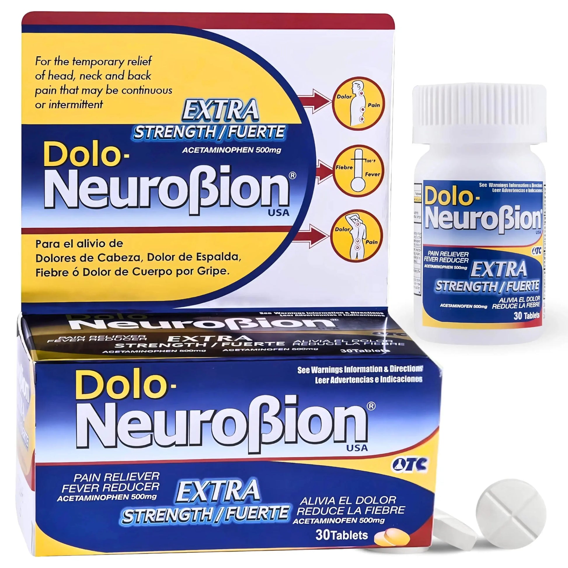 Dolo Neurobion 30 Tablets - Pain Reliever, Fever Reducer, Extra Strength, Fuerte, Alivia el Dolor, Reduce la Fiebre NeurobionAu supplements