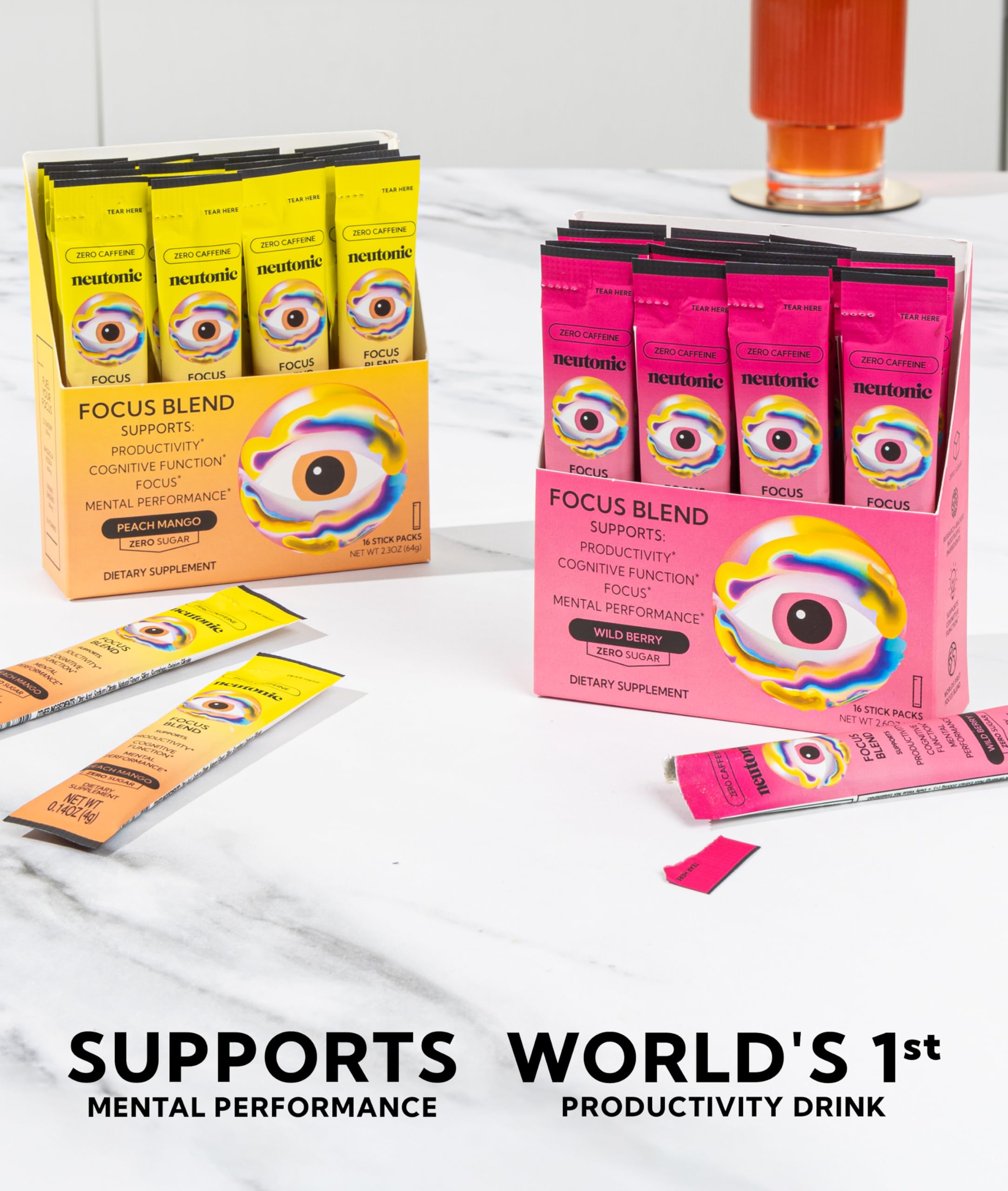 Neutonic Nootropic Focus Blend Powder | Peach Mango & Wild Berry 32 Sticks | Caffeine Free, Zero Sugar | Support Memory, Mental Clarity, Cognitive Function | Boost Focus, Energy, Brain Health NeutonicAu supplements