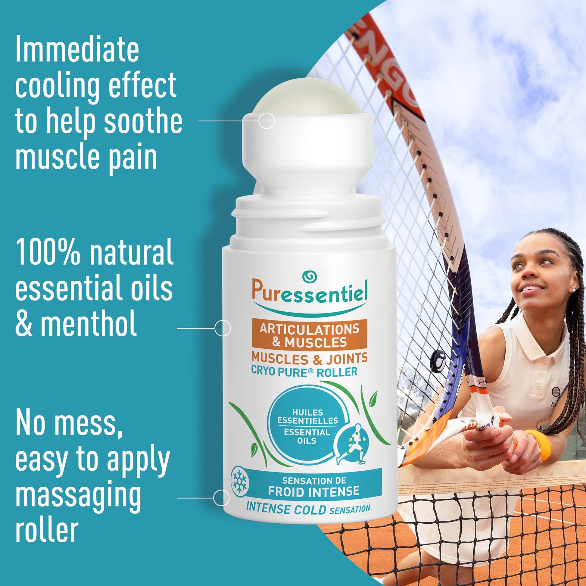 Puressentiel Muscles and Joints Cryo Pure Roller - Natural Menthol and Essential Oils Soothe Muscles - Long Lasting Cooling Sensation - 2.5 oz PuressentielAu supplements