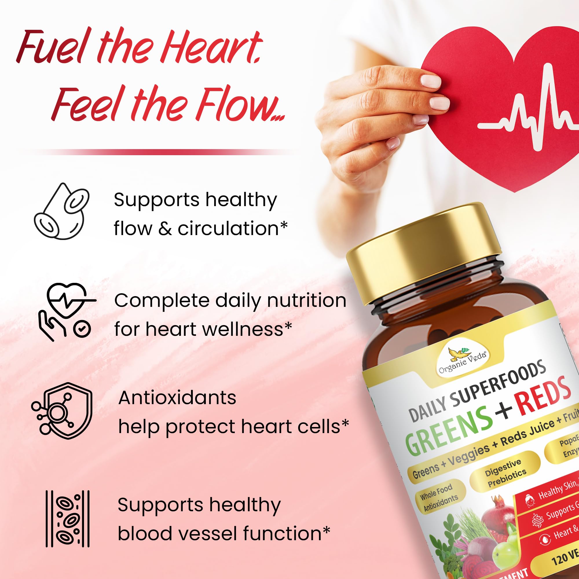 Organic Veda Super Greens & Reds Capsules - Organic Superfoods, Daily Greens, Red Juice, Fruits & Vegetables Supplement - Papaya Enzymes, Digestive Herbs, Bromelain, Antioxidants - 120 Veggie Capsules Organic VedaAu supplements
