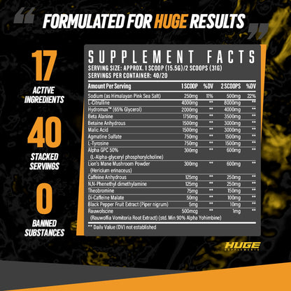 Huge Supplements Wrecked Pre-Workout Powder, 30G+ Ingredients Per Serving to Boost Huge SupplementsUS supplements
