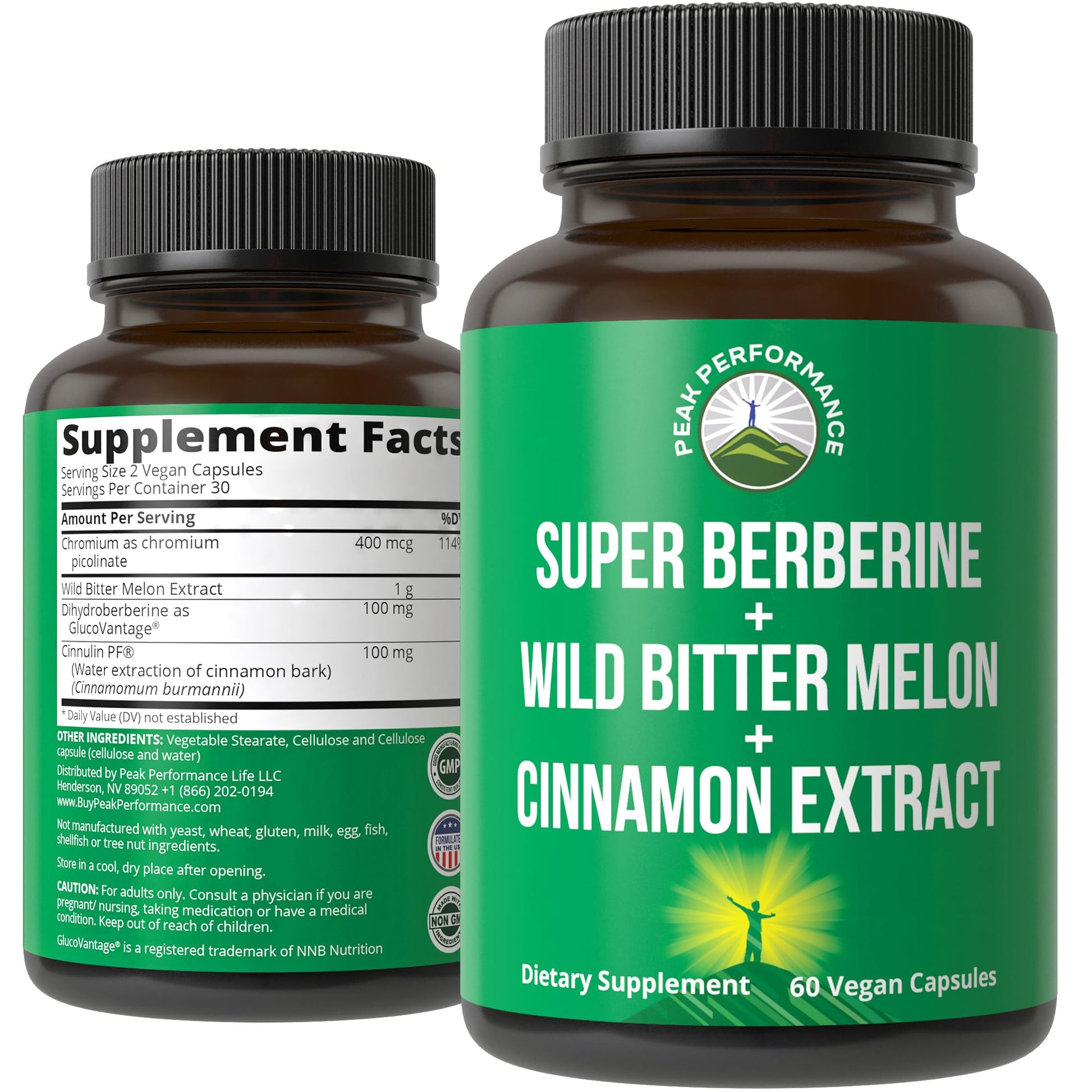 Ultra High Strength 4-in-1 Super Berberine Patented GlucoVantage + Wild Bitter Melon + Cinnamon Extract + Chromium Picolinate Vegan Capsules. Great Supplement to Support After-Meal Spikes and Energy Peak PerformanceAu supplements