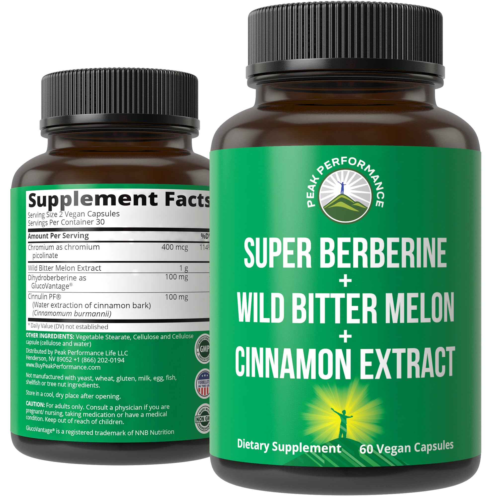 Ultra High Strength 4-in-1 Super Berberine Patented GlucoVantage + Wild Bitter Melon + Cinnamon Extract + Chromium Picolinate Vegan Capsules. Great Supplement to Support After-Meal Spikes and Energy Peak PerformanceAu supplements