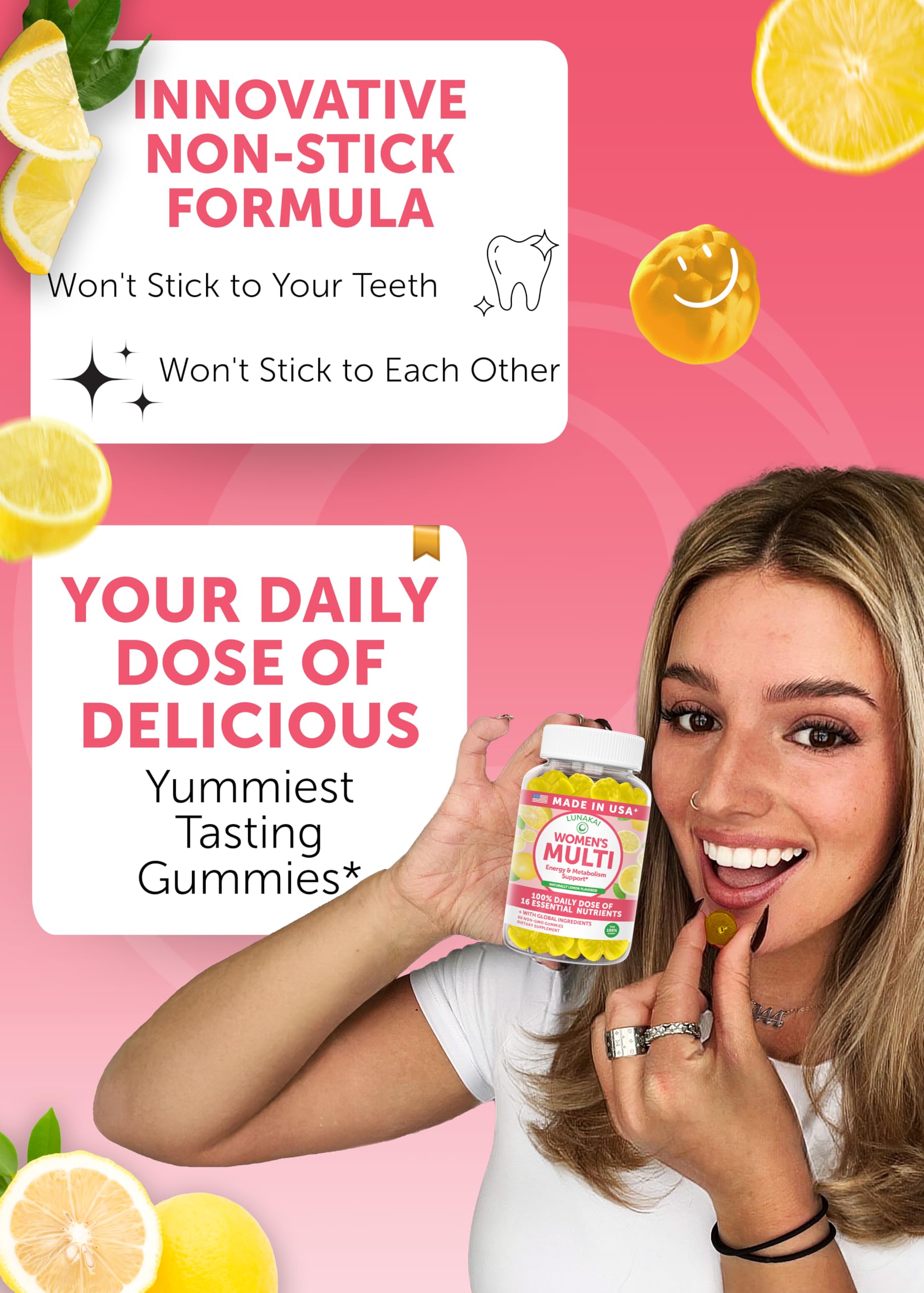 Lunakai USA Made Womens Multivitamin Gummies – Delicious Daily 16 Multi Vitamins for Women – Wellness, Energy & Essential Health Support, 60ct LunakaiAu supplements