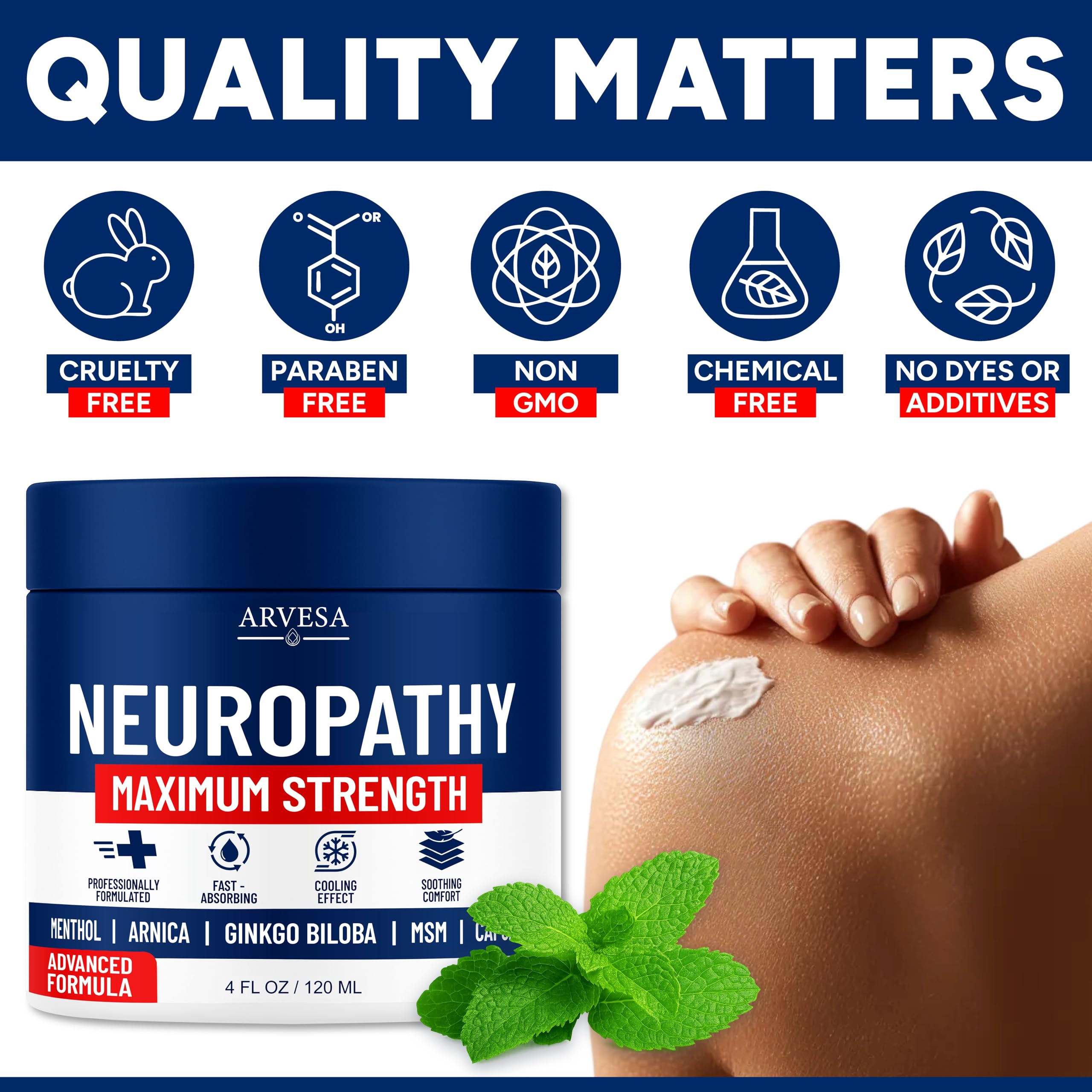 Neuropathy Cream - Maximum Strength - Arnica, MSM, Hemp Seed Oil, Ginkgo Biloba, Capsaicin - Non-Greasy with Cooling Effect - Value Pack - Natural Ingredients - Formulated in USA ArvesaAu supplements
