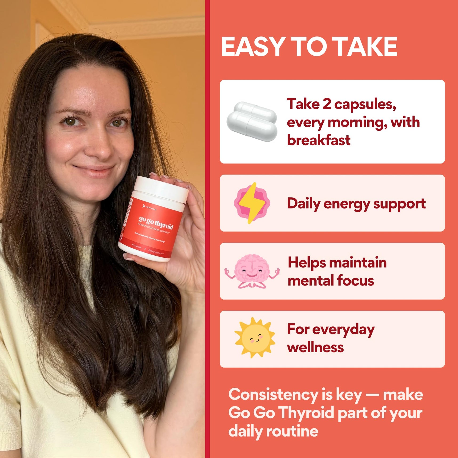 VoomVaya Go Go Thyroid - Thyroid Support for Women 30+ - Female-Focused Hormonal Balance & Thyroid Supplement with Iodine, Selenium & L Tyrosine - 3rd Party Tested - 60 Capsules VoomVayaAu supplements
