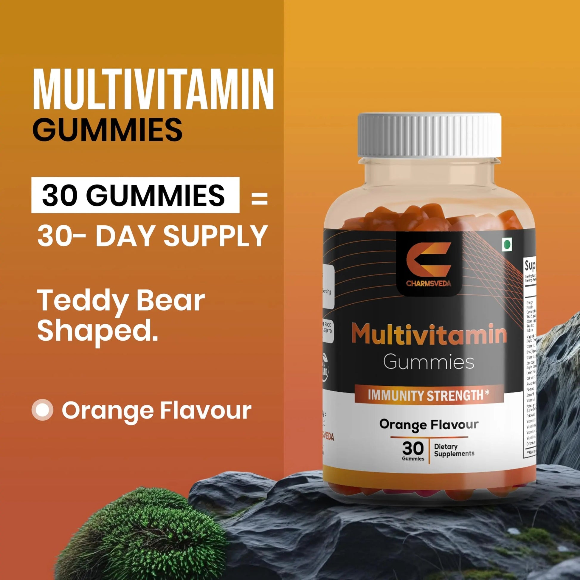 CHARMSVEDA Multivitamin Gummies – Energy, Immunity & Overall Wellness with DHA, Vitamin C, Zinc & Antioxidants – Orange Flavour – 30 Gummies CHARMSVEDAAu supplements