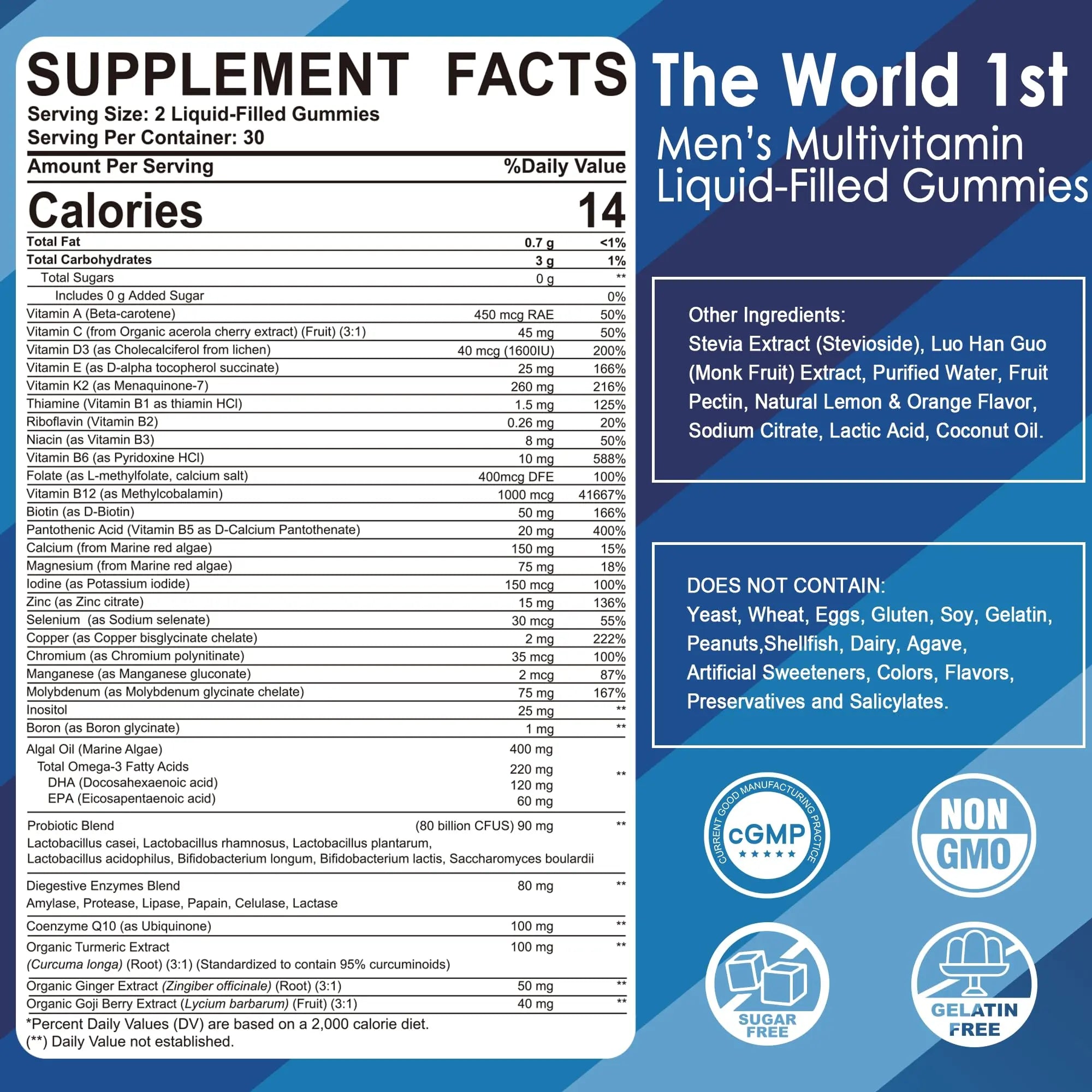 Mens Multivitamins Gummies, Methylated Multivitamin for Men, B Complex, Minerals, Vegan Omega 3, Probiotic, Enzyme LILICAREAu supplements