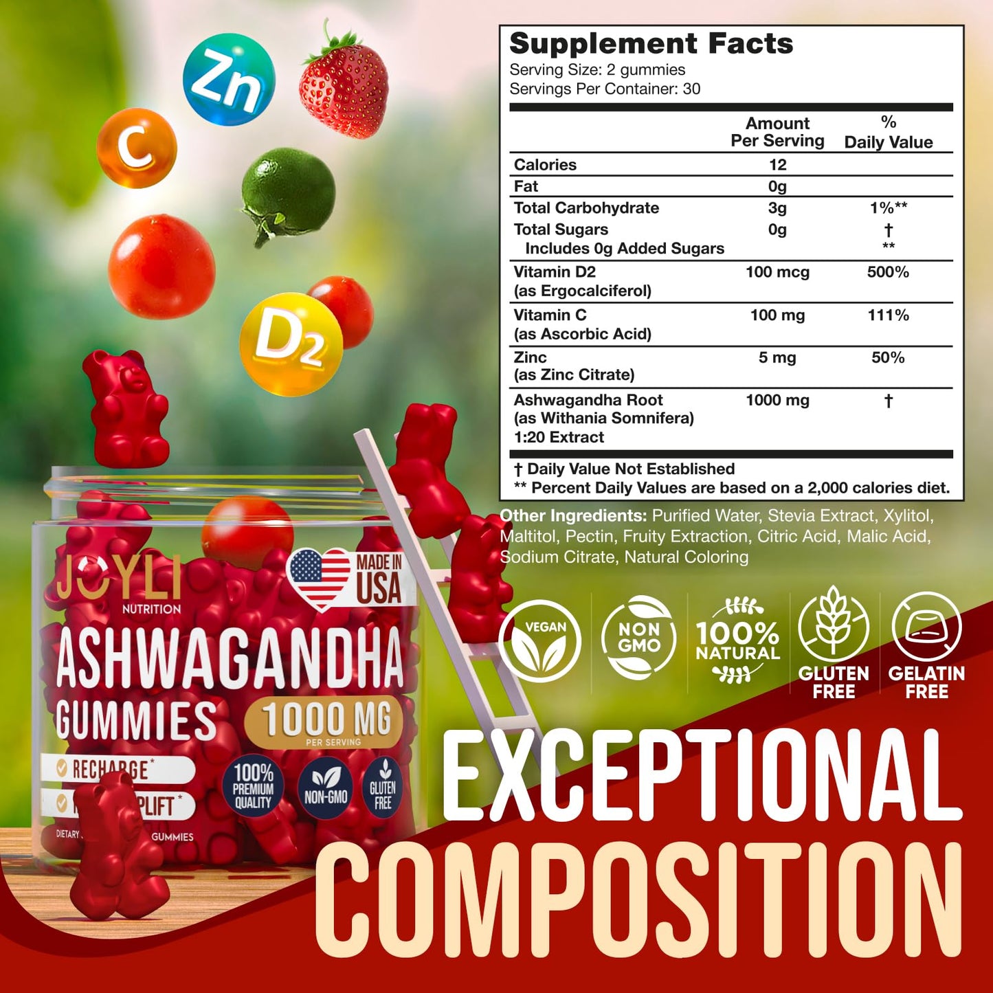 Ashwagandha Gummies for Women & Men - Natural Calm Gummies with Ashwagandha JOYLI NutritionUS supplements
