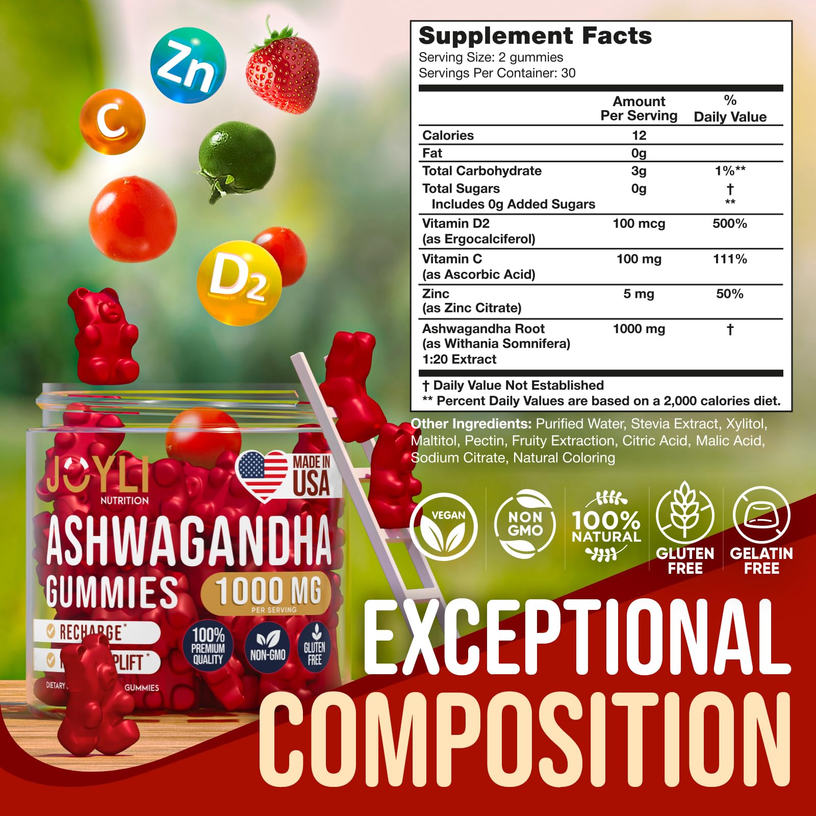 Ashwagandha Gummies for Women & Men - Natural Calm Gummies with Ashwagandha JOYLI NutritionUS supplements