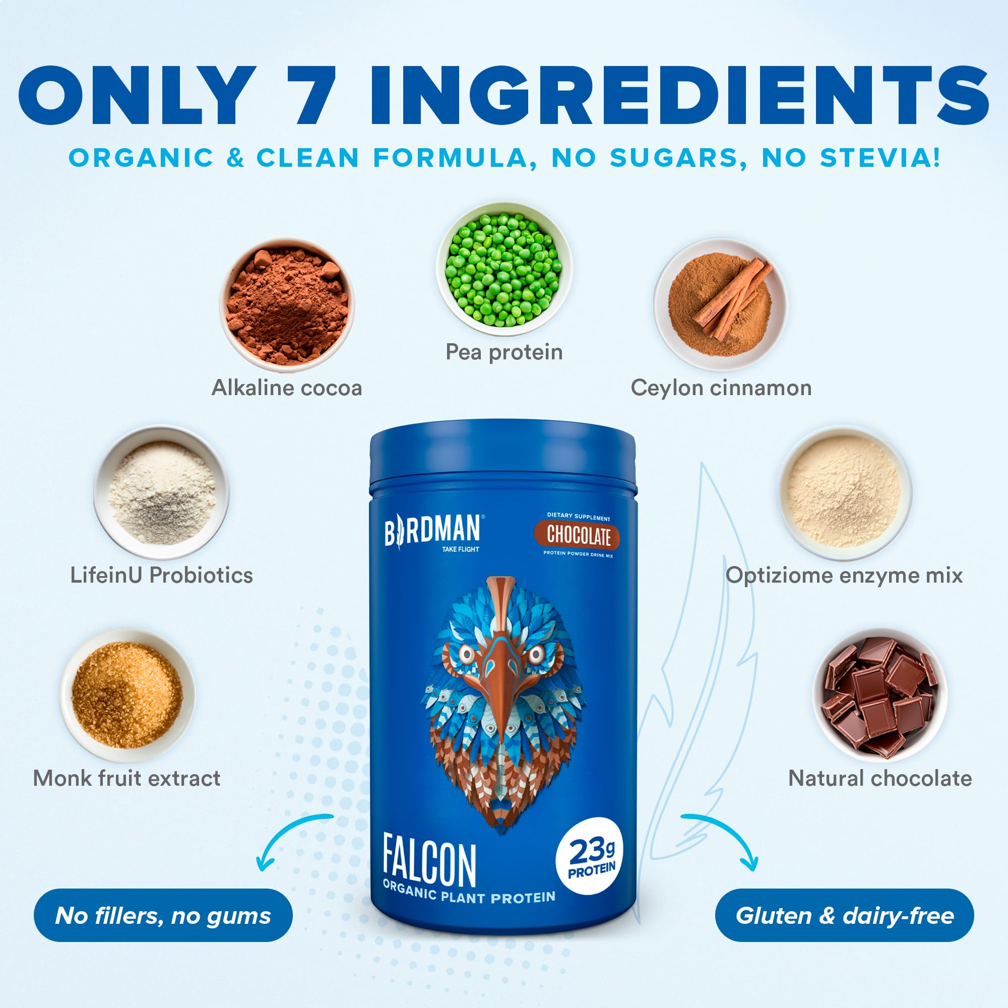 BIRDMAN Falcon Vegan Protein Powder Organic, Stevia & Sugar Free, Plant Based Protein BIRDMANUS supplements