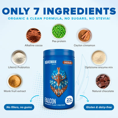 BIRDMAN Falcon Vegan Protein Powder Organic, Stevia & Sugar Free, Plant Based Protein BIRDMANUS supplements