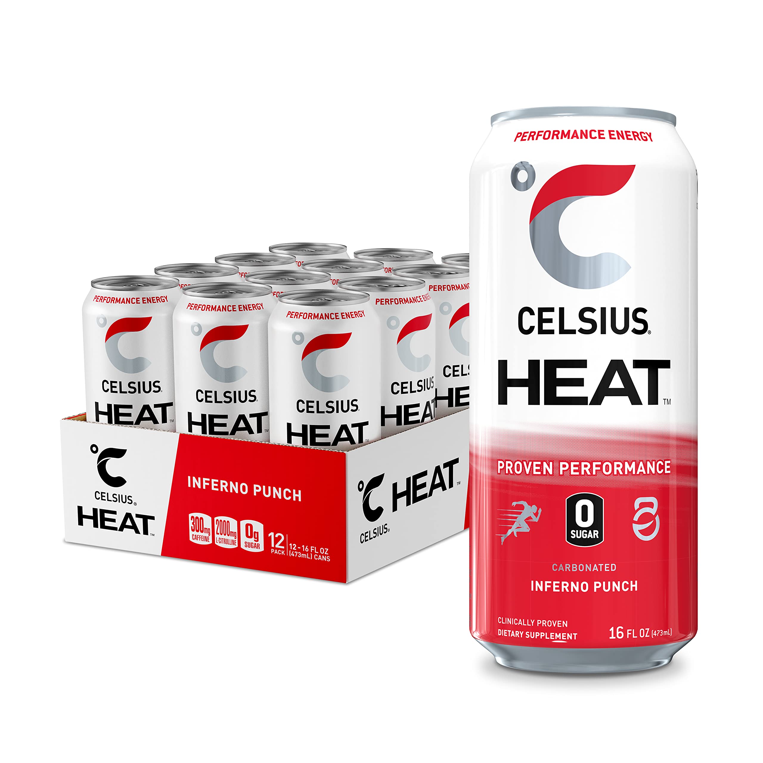 CELSIUS HEAT Inferno Punch Performance Energy Drink, Zero Sugar, 16oz. Can (Pack of 12) CELSIUSUS supplements