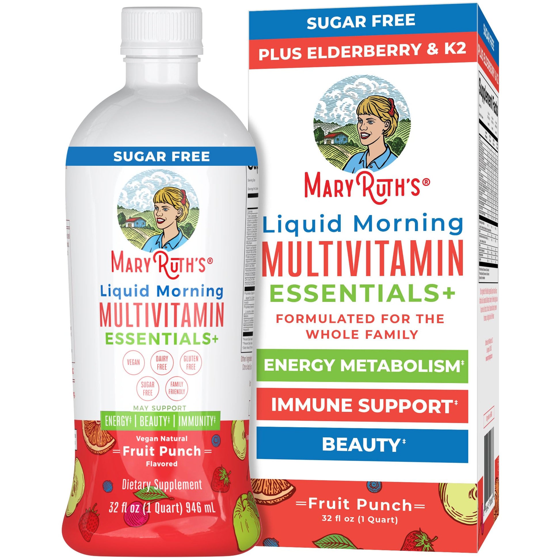 MaryRuth Organics Liquid Morning Multivitamin Essentials+ | Vitamin A C D E B6 B12 Biotin Zinc, Mens Womens Multivitamin, Immune Support, Beauty | Sugar Free | Vitamins for Ages 1+ | Vegan | 32 Fl Oz MARYRUTH'SUS supplements