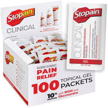 Stopain Pain Relief Clinical Gel Packets, Made in USA, Maximum Performance Pain Relief with 10% Menthol Plus Glucosamine for Muscle Aches, Joint Pain, and Arthritis (100 Pack) StopainAu supplements
