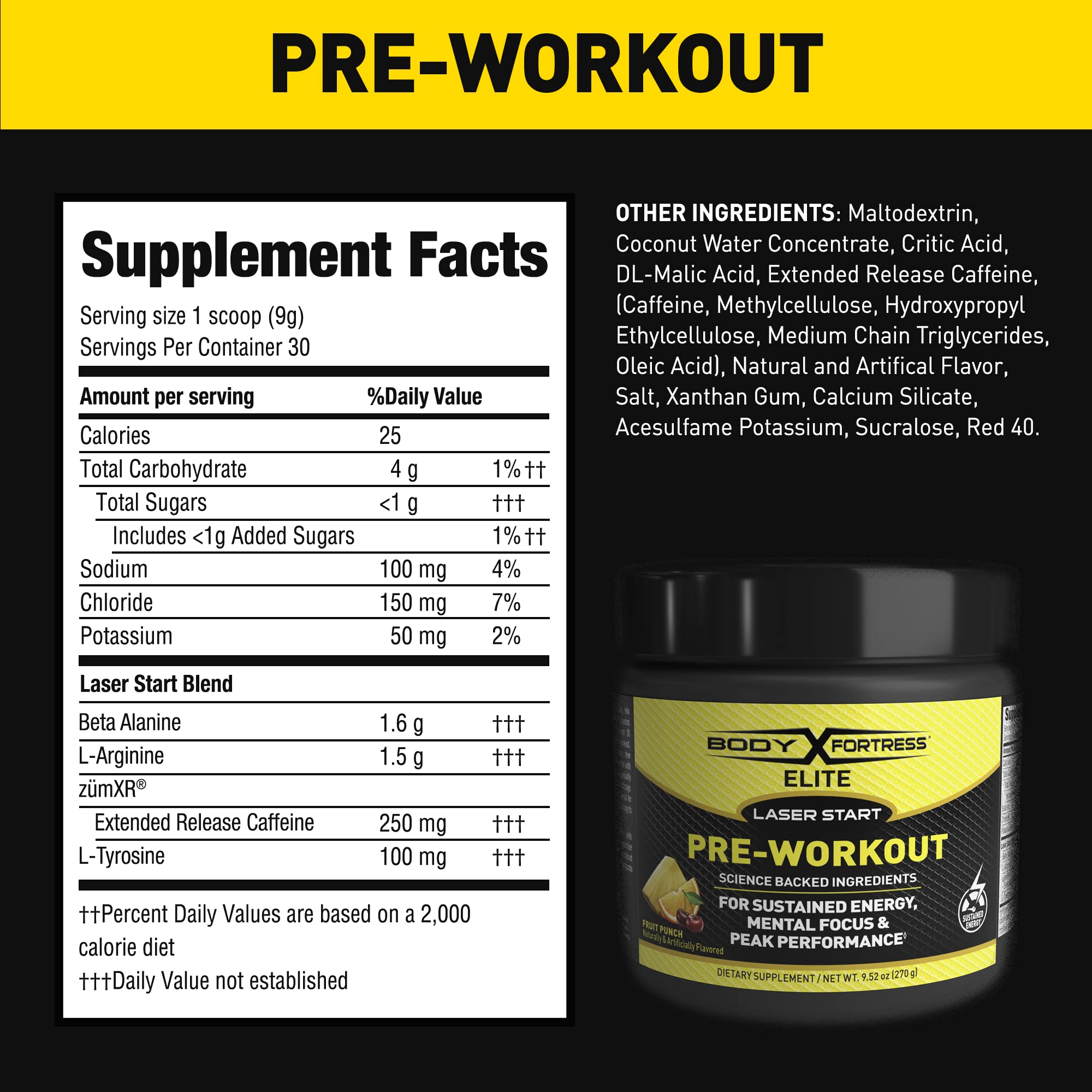 Body Fortress Elite Laser Start Pre-Workout Powder,ZümXR Caffeine for Sustained Energy Body FortressAu supplements