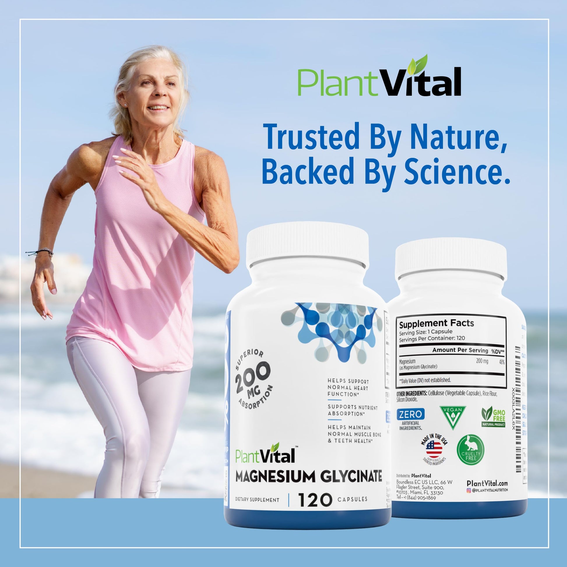 PlantVital Magnesium Glycinate 200mg - Supports Restful Sleep, Muscle & Nerve Function, Normal Heart & Bone Health - Feel Calm & Relax - Vegan, Third Party Tested, Gluten Free, Non-GMO - 120 Capsules PlantvitalAu supplements
