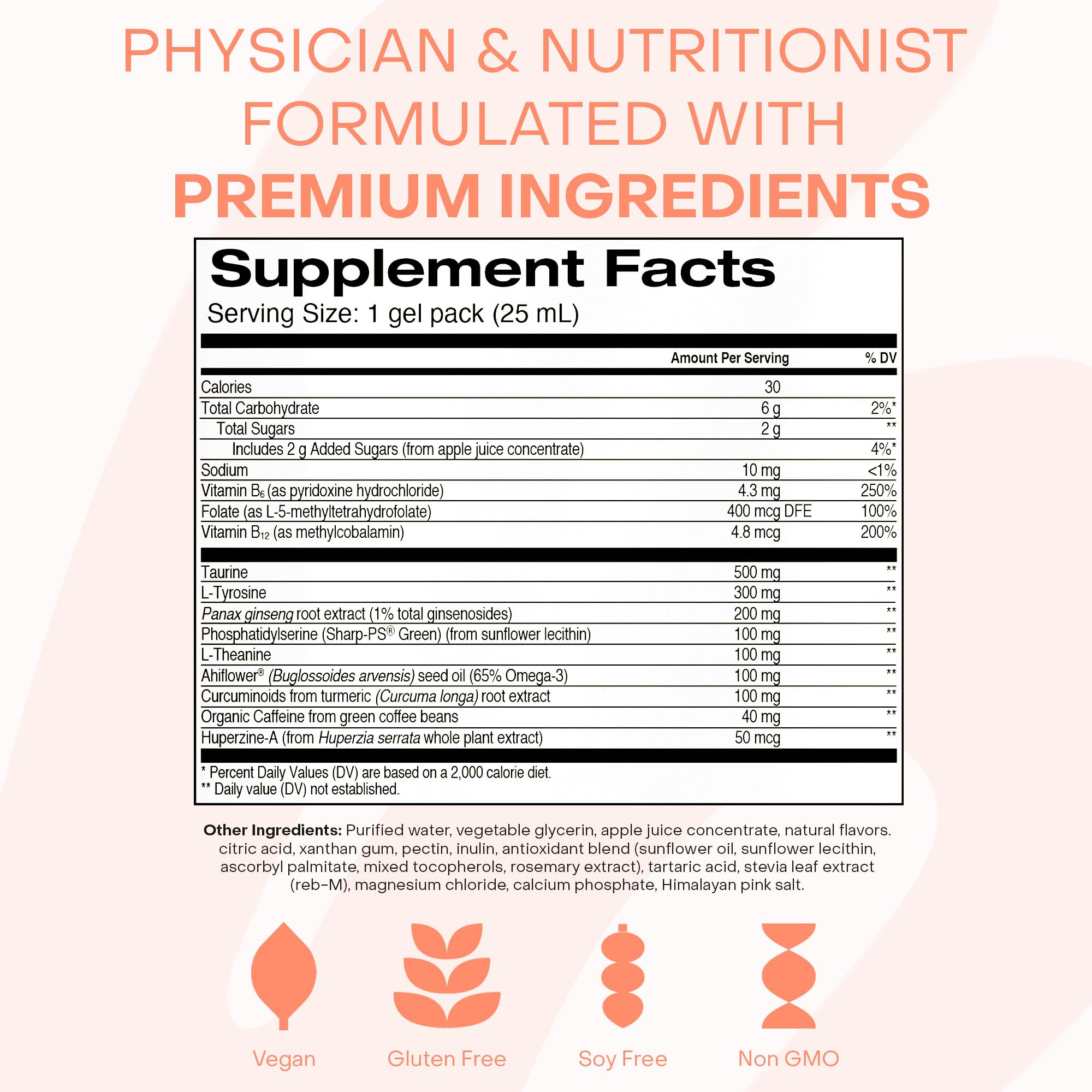 Healthycell Focus & Recall, Daily Liquid Brain Supplement for Focus & Memory - Nootropics Supplement for Concentration & Alertness with L-Theanine, Omega-3 & Taurine - 14 Gel Packs HealthycellAu supplements