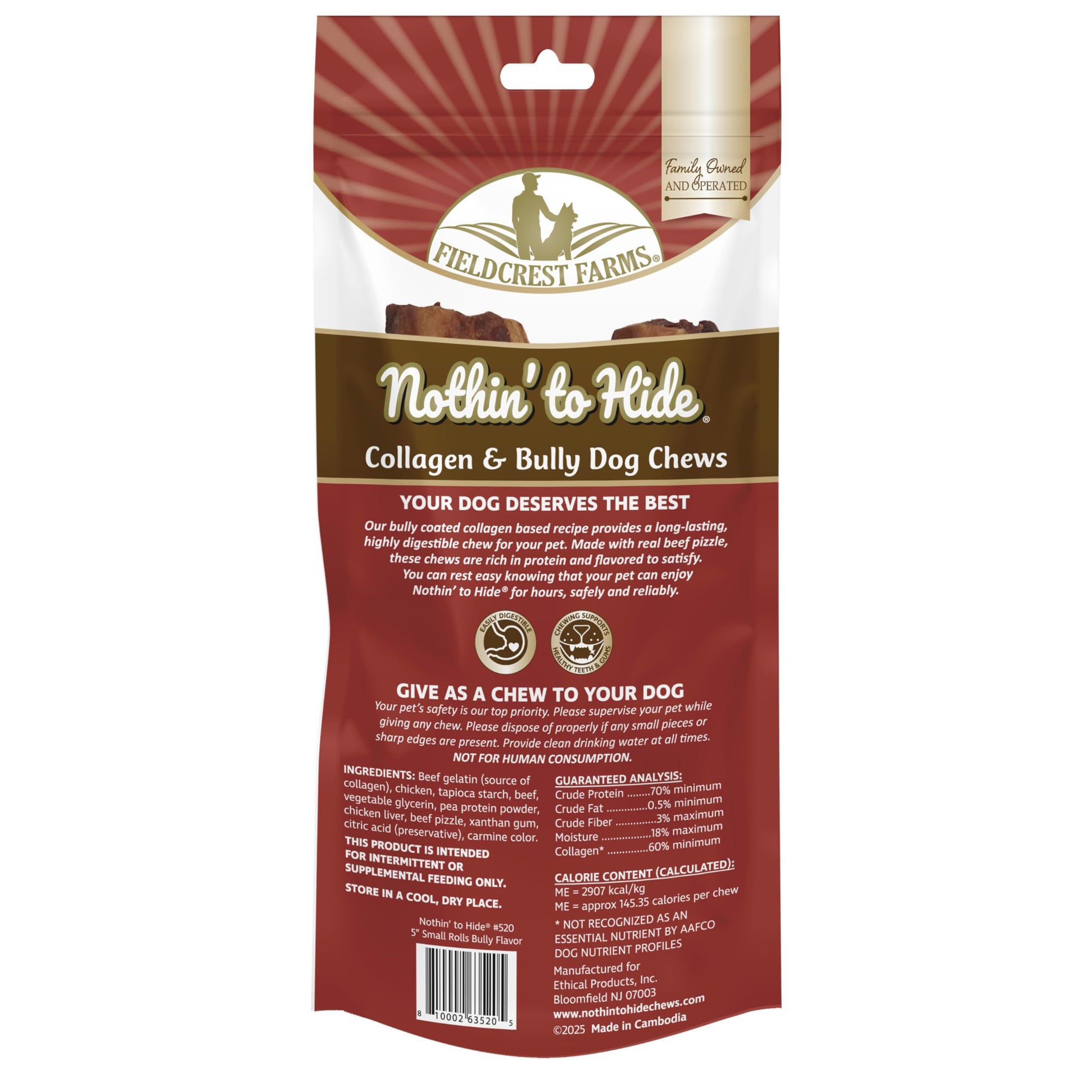 Fieldcrest Farms Nothin’ to Hide Collagen & Bully Small Rolls, 5 Inch, Beef Bully Flavor, Highly Digestible Chews That Support Skin, Coat, Joints & Muscles, for Moderate Chewers Under 25 Lbs, 2 Pack Fieldcrest FarmsAu supplements