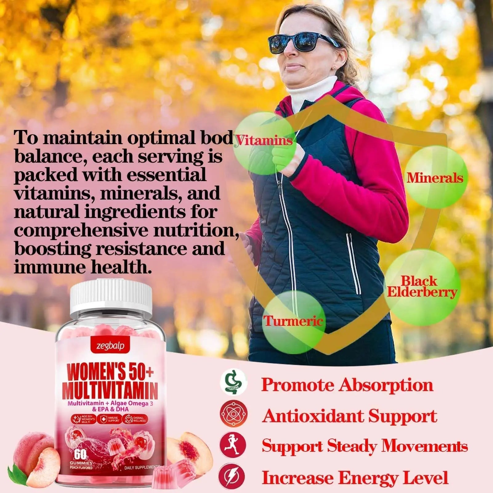 ZEGBALP Sugar-Free Womens Multivitamin 50 Plus Gummies with Calcium, Magnesium, Zinc, Vitamin A, C, D3, E, K2, B Complex, Folate, Biotin ZEGBALPAu supplements
