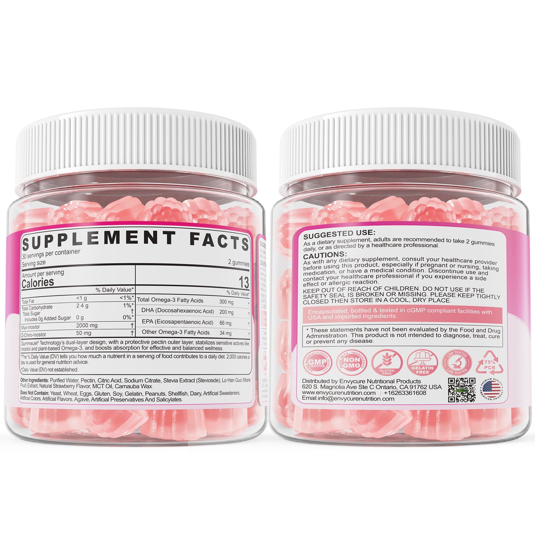 Myo-Inositol & D-Chiro Ideal 40:1, Inositol + Omega-3(3:1) Gummies, Hormone Balance for Women | Sugar Free Inositol Gummies w/Omega 3 DHA:EPA (3:1), Inositol Supplement for Cycle Health, Vegan, 60 Ct EnvyCureAu supplements