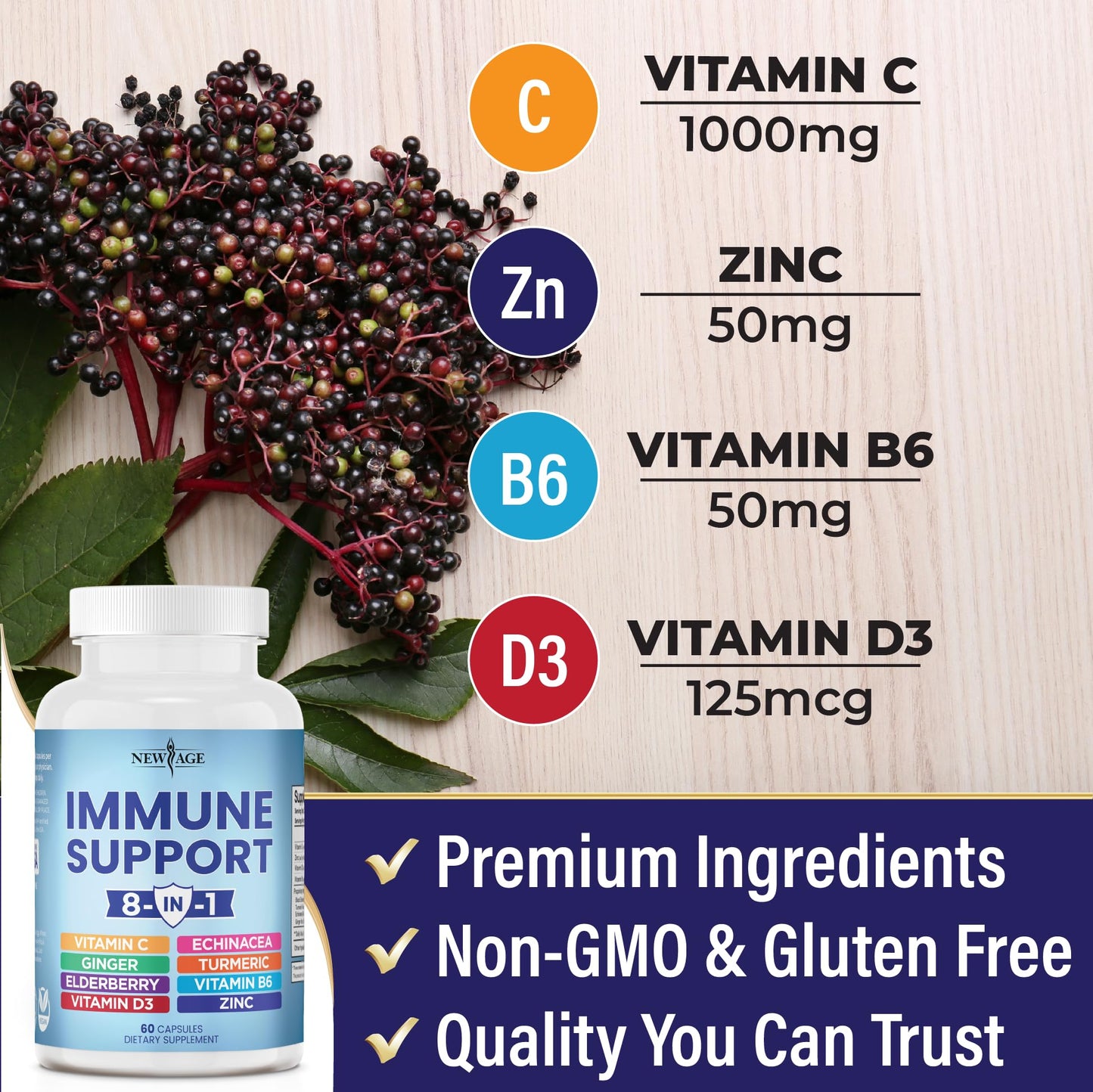 NEW AGE 8 in 1 Immune Support Booster Supplement with Echinacea, Vitamin C NEW AGEUS supplements