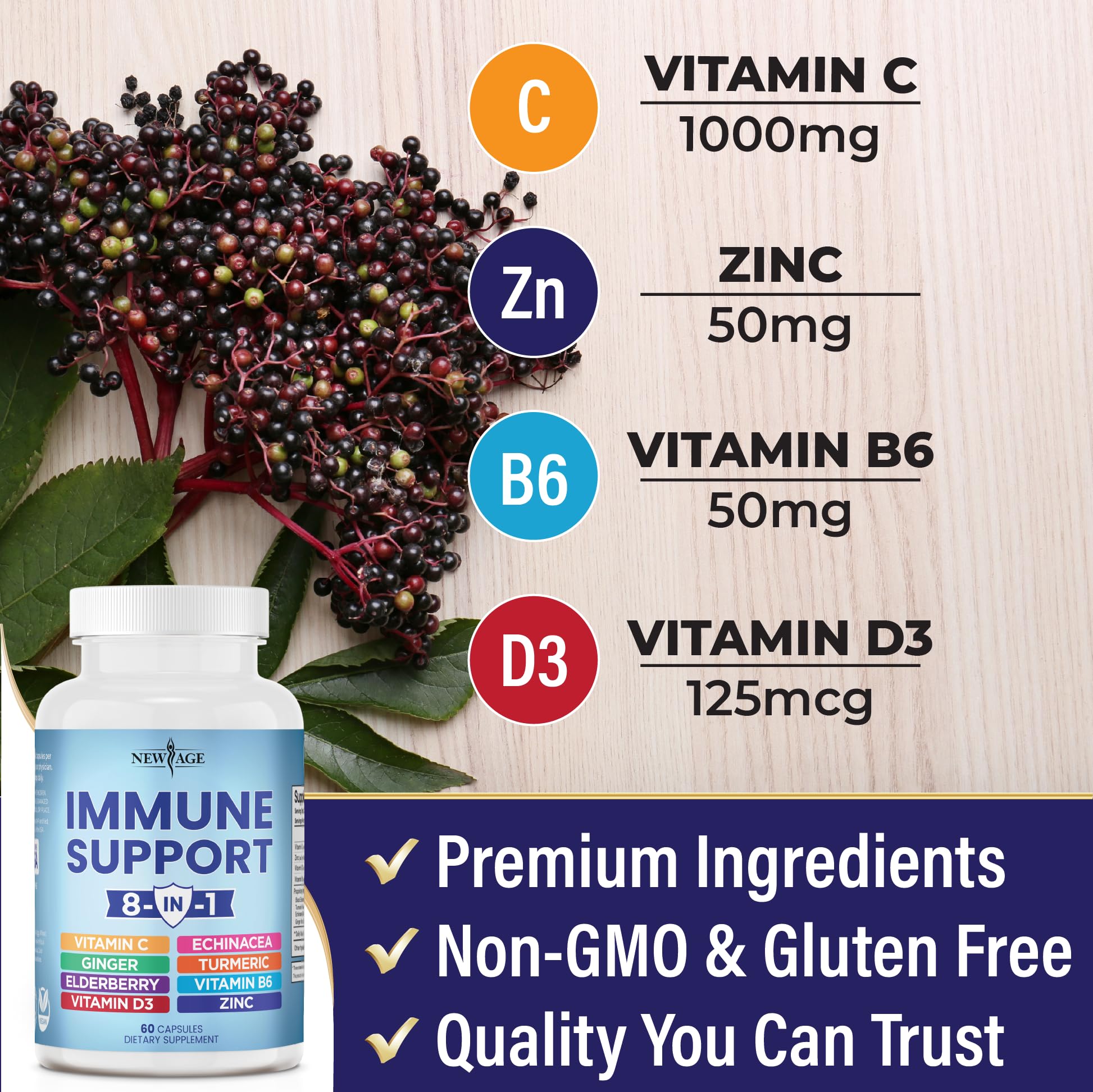 NEW AGE 8 in 1 Immune Support Booster Supplement with Echinacea, Vitamin C NEW AGEAu supplements