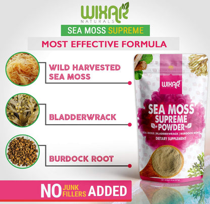 Wixar Wildcrafted Sea Moss Powder – (8 Ounces) – Natural Irish Sea Moss and Bladderwra WIXAR NATURALSUS supplements